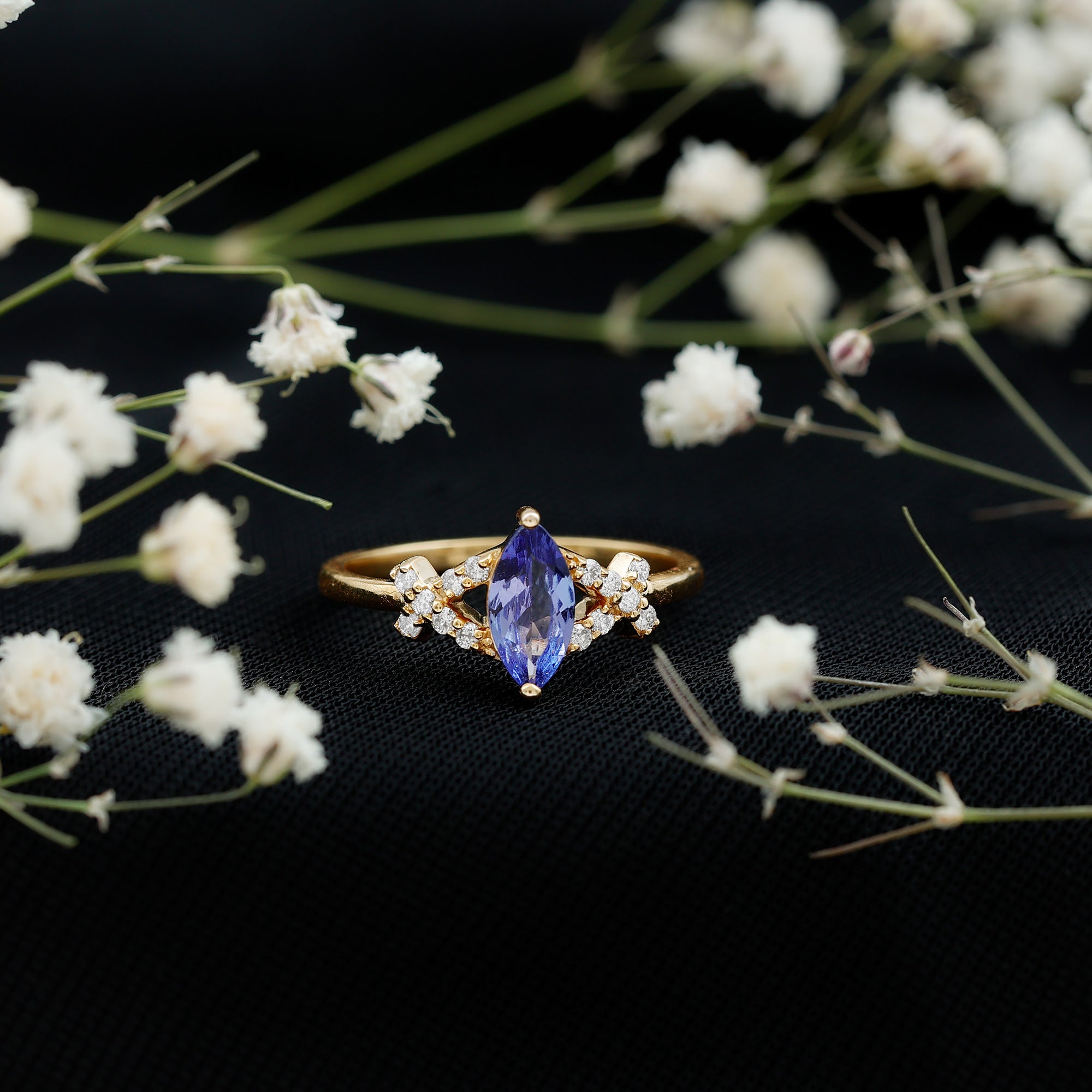 Natural Marquise Tanzanite Diamond Promise Ring for Engagement AAA - Rosec Jewels