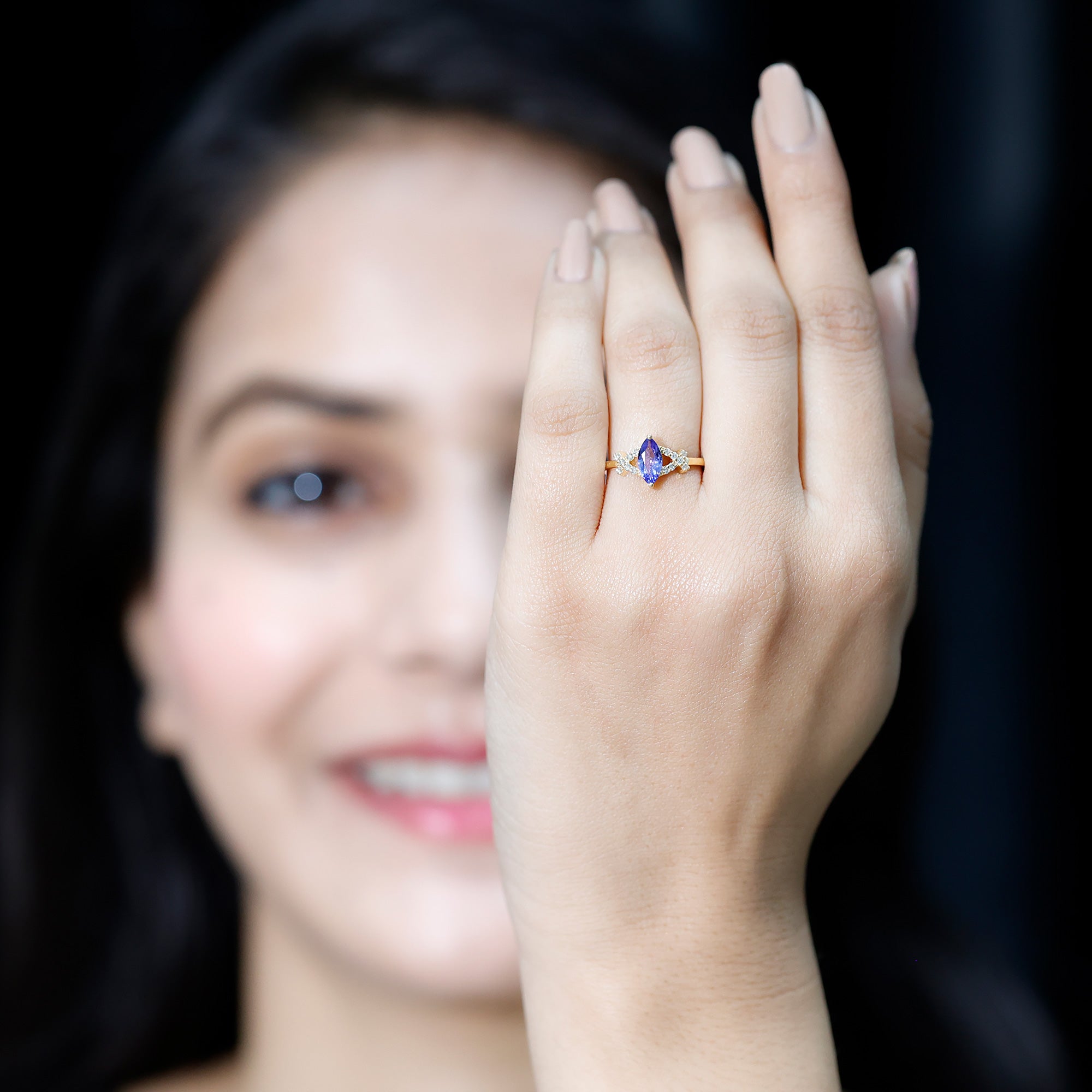 Natural Marquise Tanzanite Diamond Promise Ring for Engagement AAA - Rosec Jewels