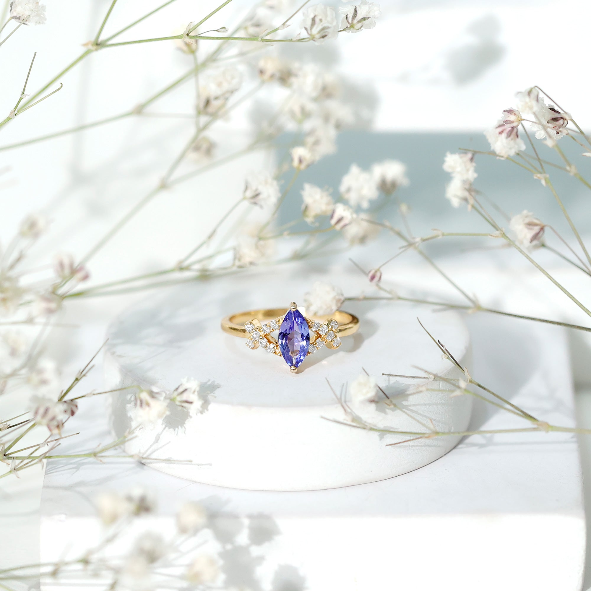 Natural Marquise Tanzanite Diamond Promise Ring for Engagement AAA - Rosec Jewels