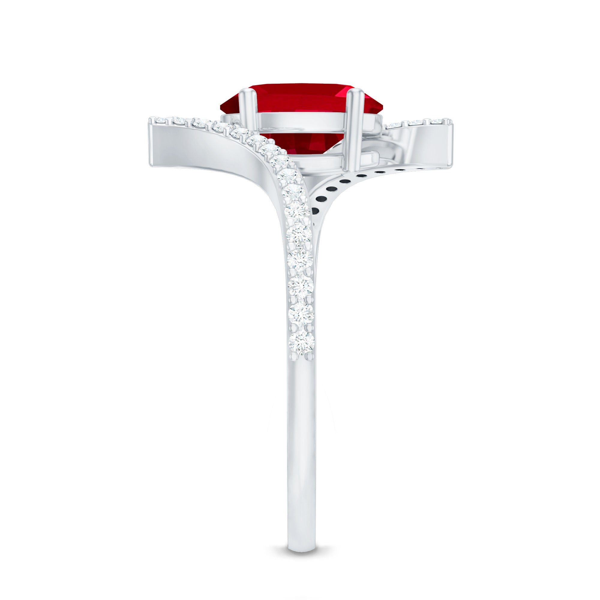 Oval Lab Created Ruby and Diamond Bypass Engagement Ring AAAA - Rosec Jewels