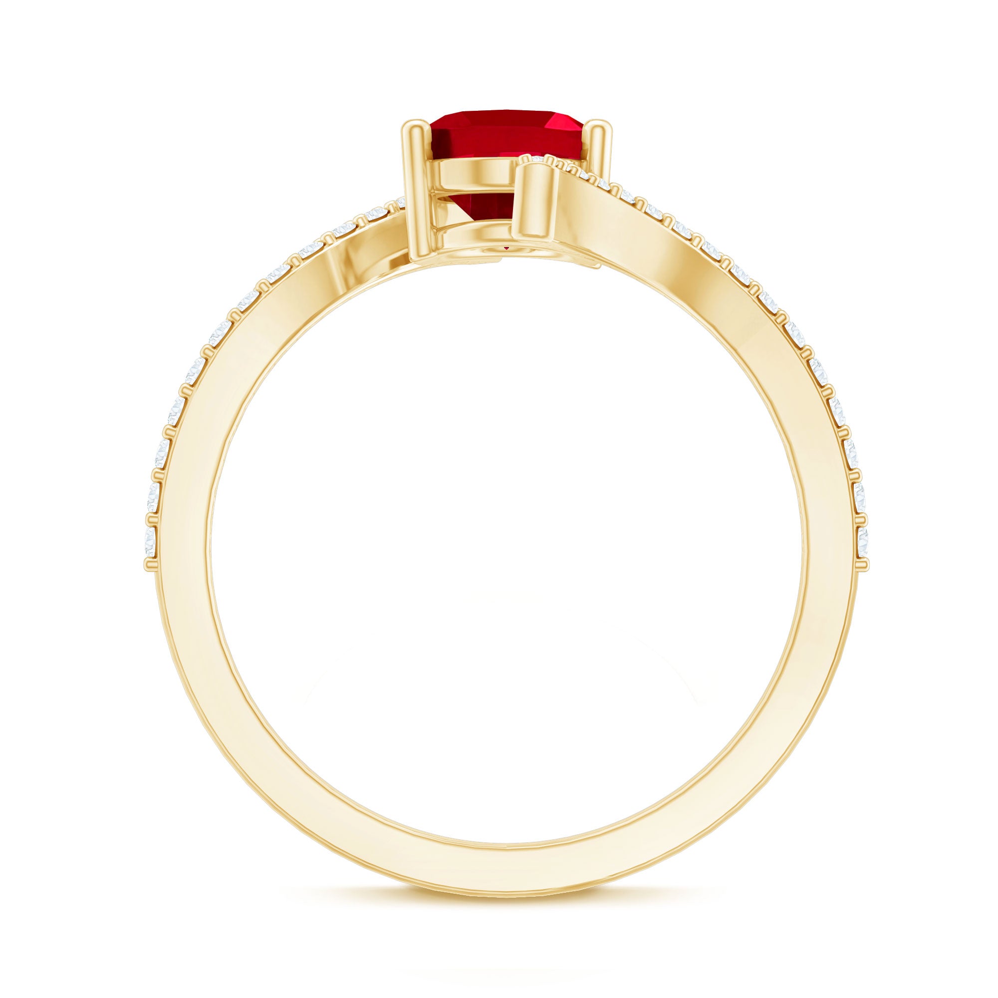 Oval Lab Created Ruby and Diamond Bypass Engagement Ring AAAA - Rosec Jewels