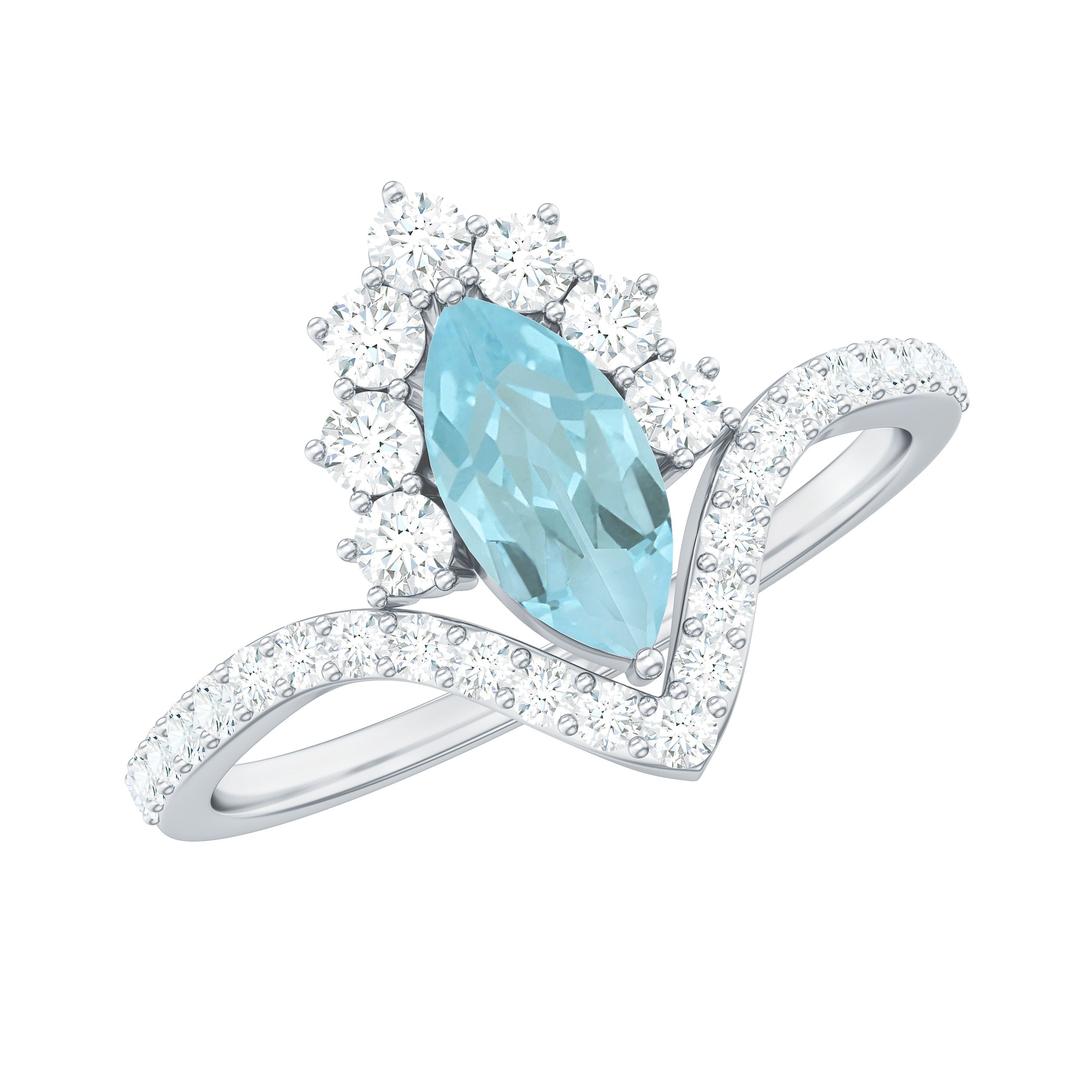 Marquise Cut Sky Blue Topaz Designer Ring with Diamond Frame