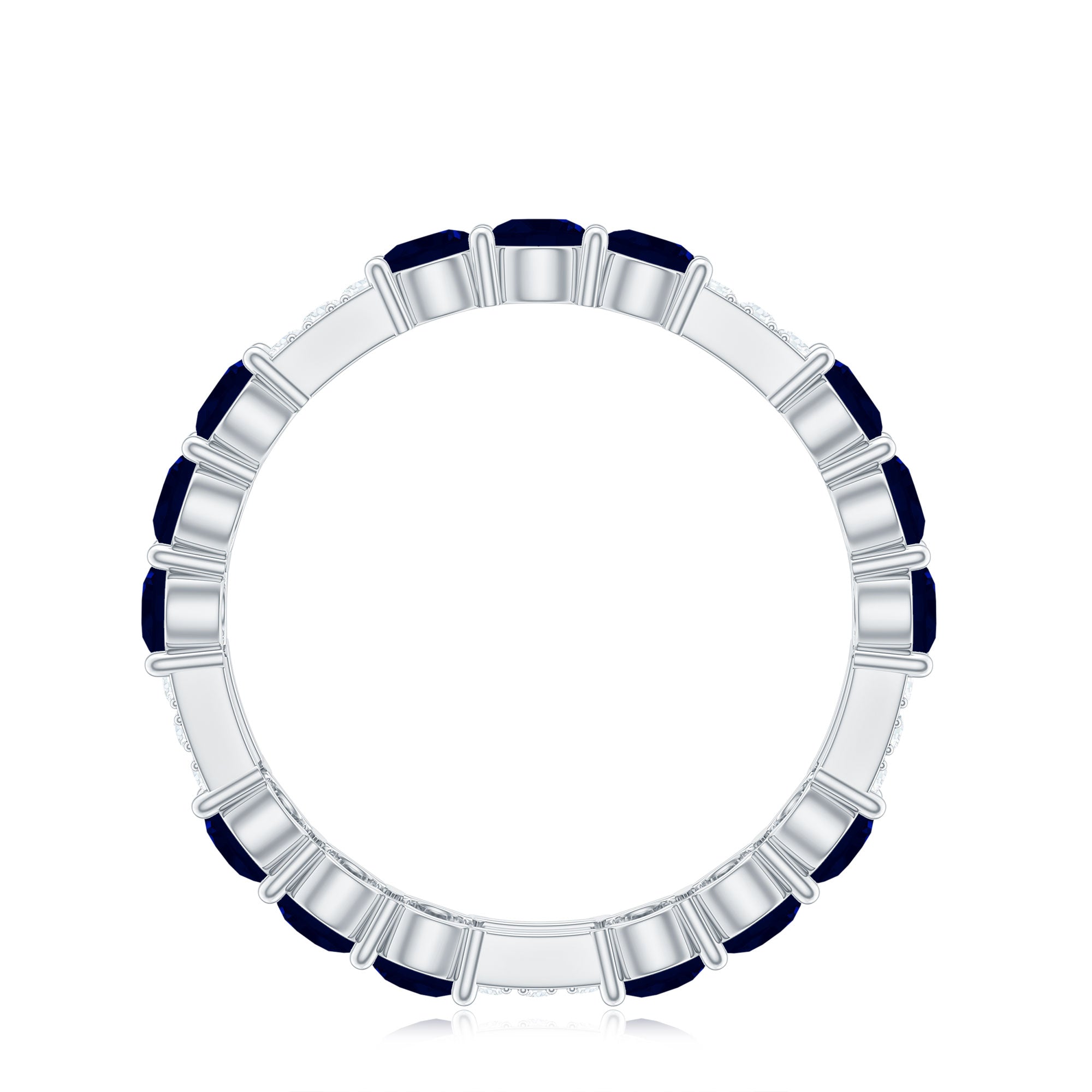 Natural Blue Sapphire and Diamond Eternity Wedding Band AAA - Rosec Jewels