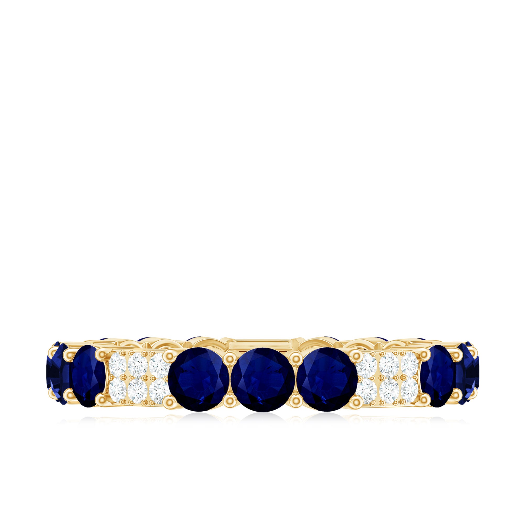 Natural Blue Sapphire and Diamond Eternity Wedding Band AAA - Rosec Jewels