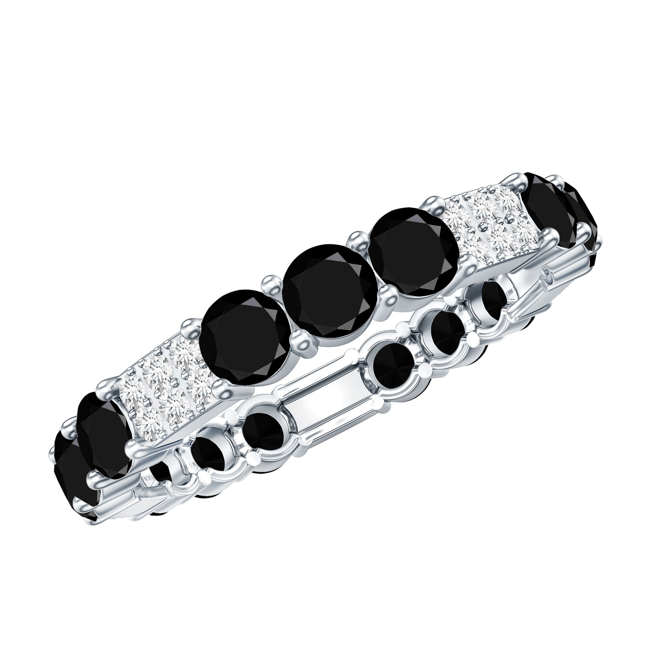 Certified Lab Grown Black and White Diamond Wedding Eternity Ring AAAA ( Synthetic ) - Rosec Jewels