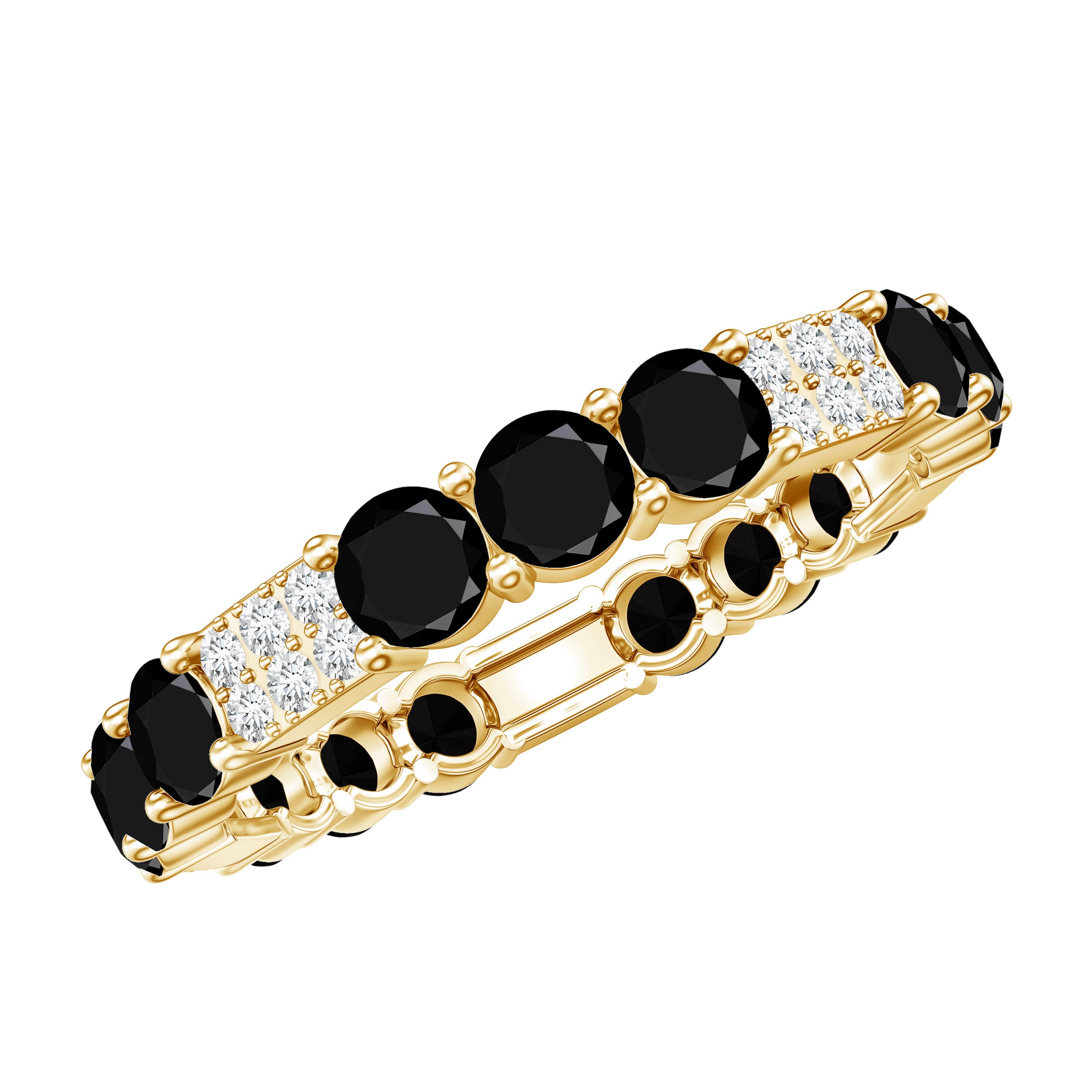 Certified Lab Grown Black and White Diamond Wedding Eternity Ring AAAA ( Synthetic ) - Rosec Jewels