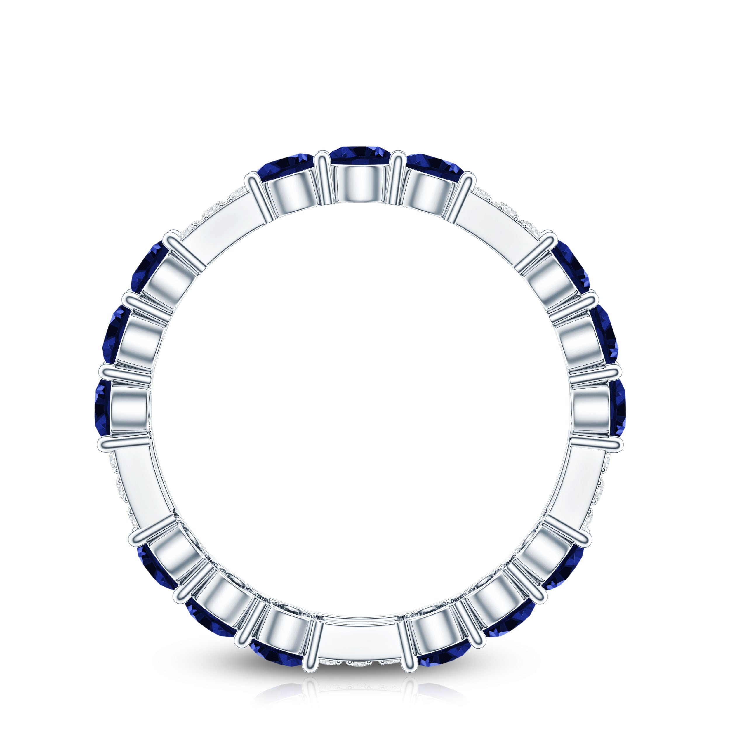 Certified Lab Grown Blue Sapphire Eternity Band Ring with Diamond AAAA - Rosec Jewels