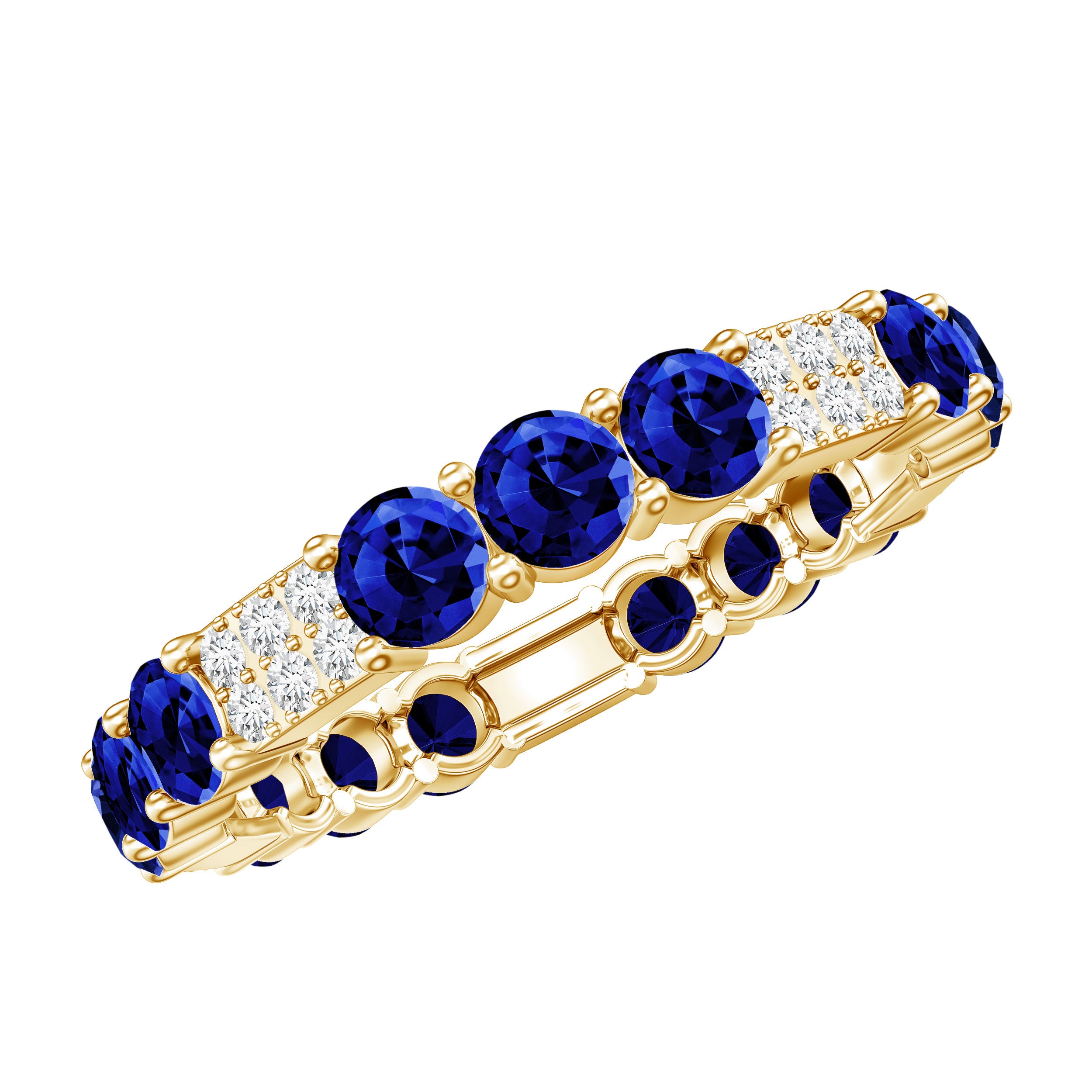 Certified Lab Grown Blue Sapphire Eternity Band Ring with Diamond AAAA - Rosec Jewels