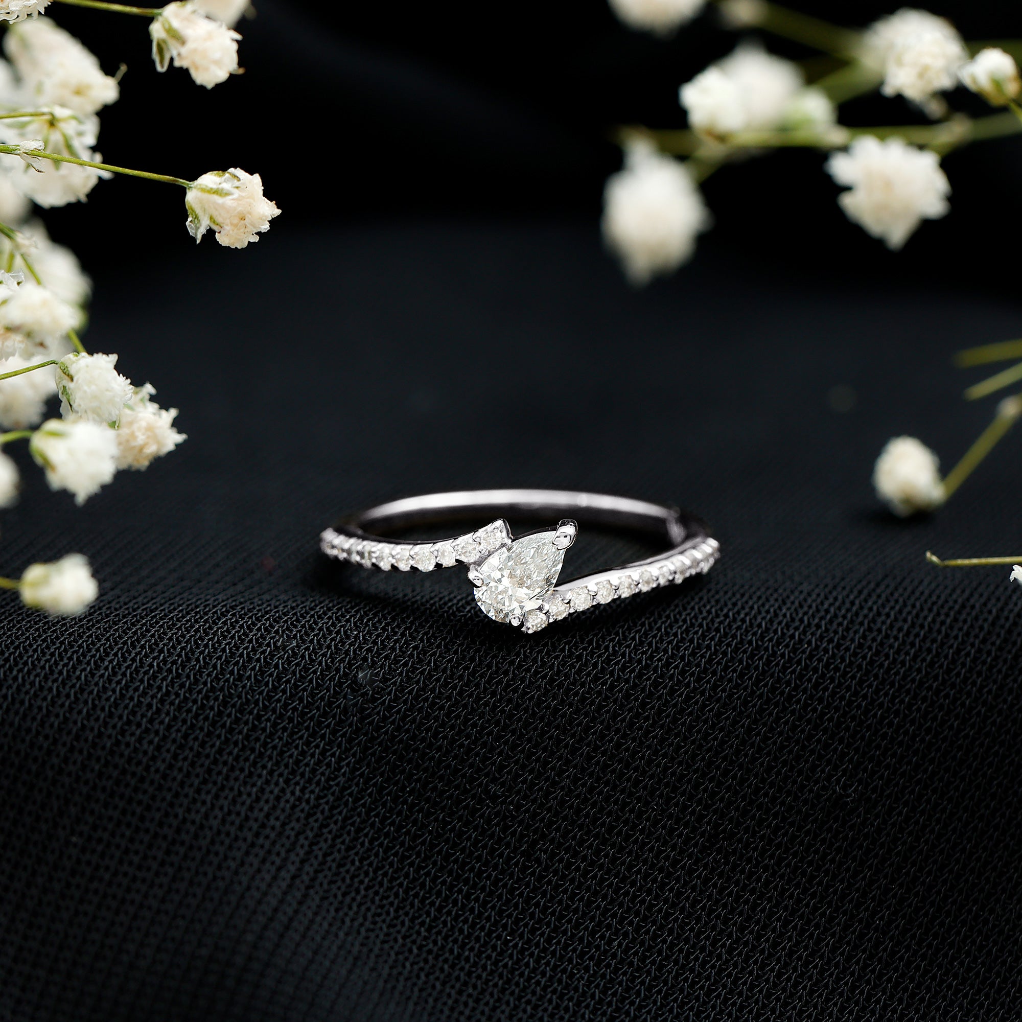 Tilted Pear Shape Simulated Diamond Bypass Promise Ring AAAA - Rosec Jewels
