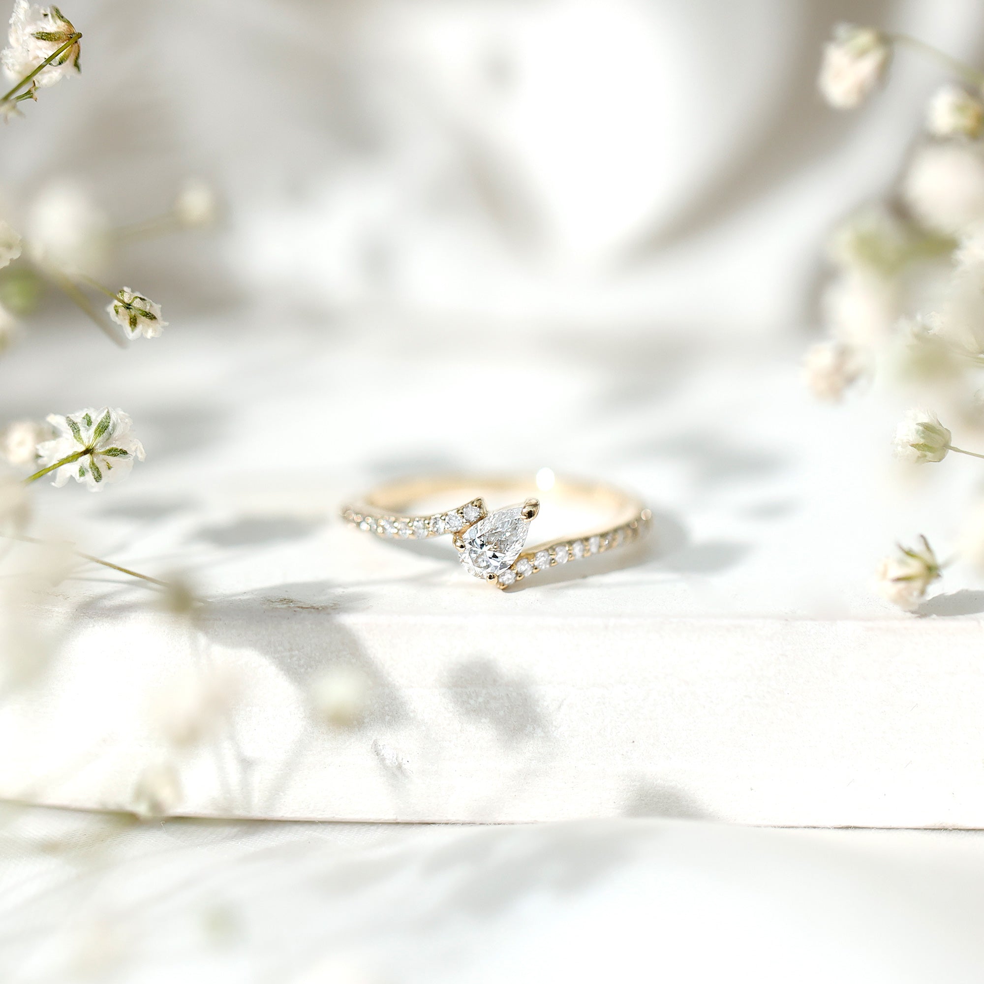 Tilted Pear Shape Simulated Diamond Bypass Promise Ring AAAA - Rosec Jewels