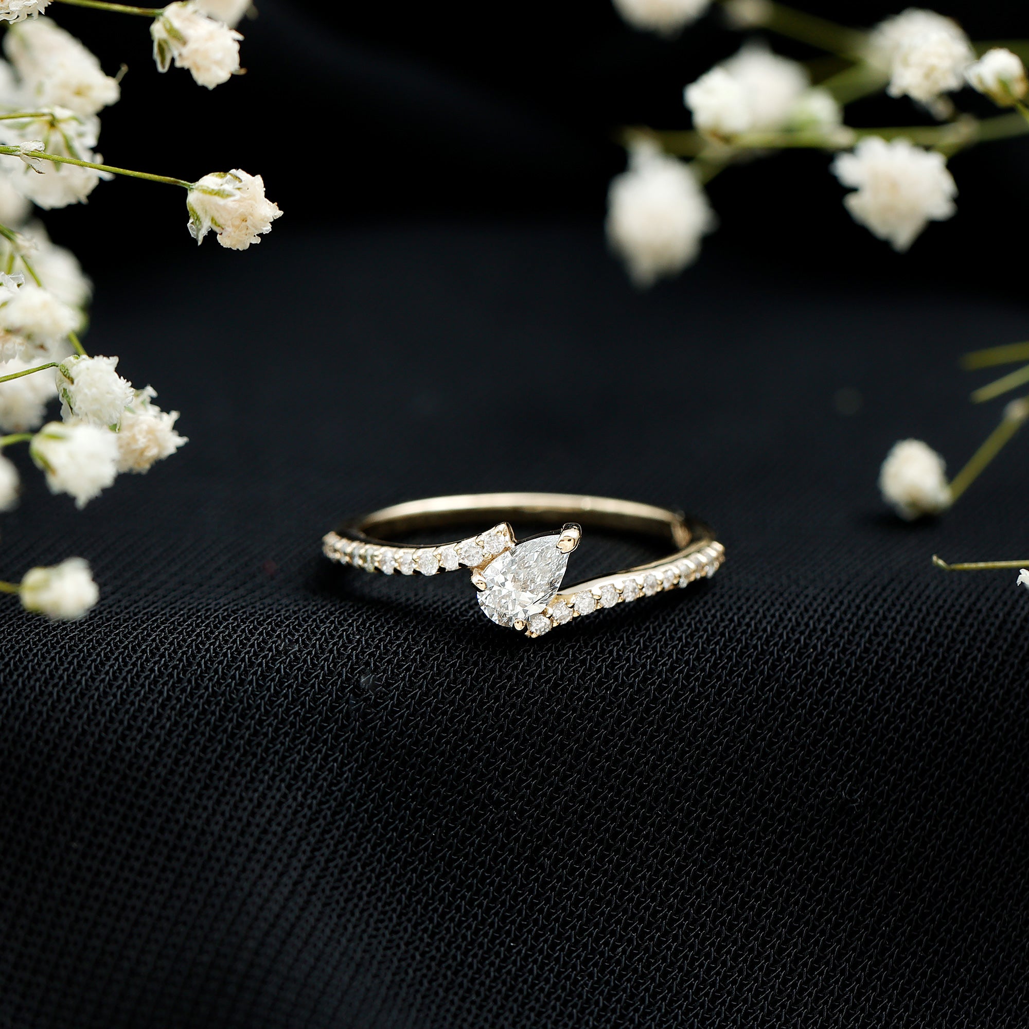 Tilted Pear Shape Simulated Diamond Bypass Promise Ring AAAA - Rosec Jewels