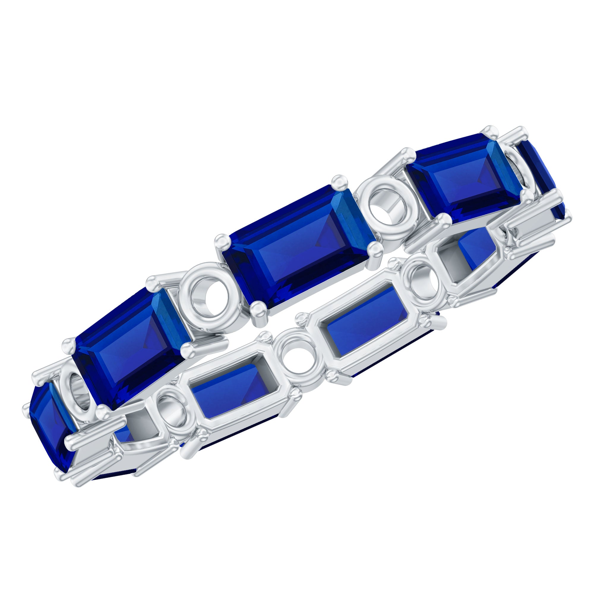 Certified Lab Grown Blue Sapphire Emerald Cut Eternity Band Ring