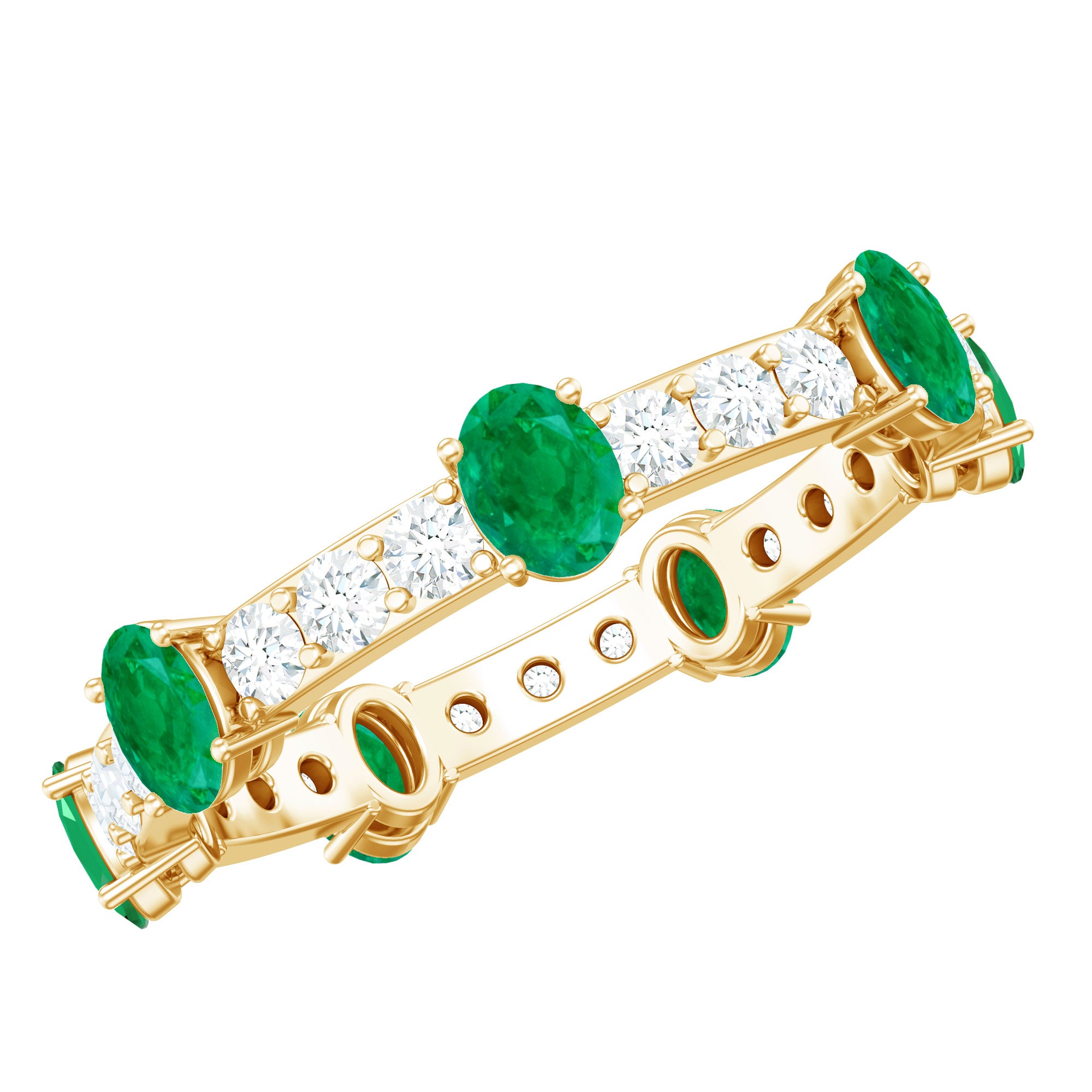 Natural Oval Emerald Diamond Eternity Marriage Anniversary Ring AAA - Rosec Jewels