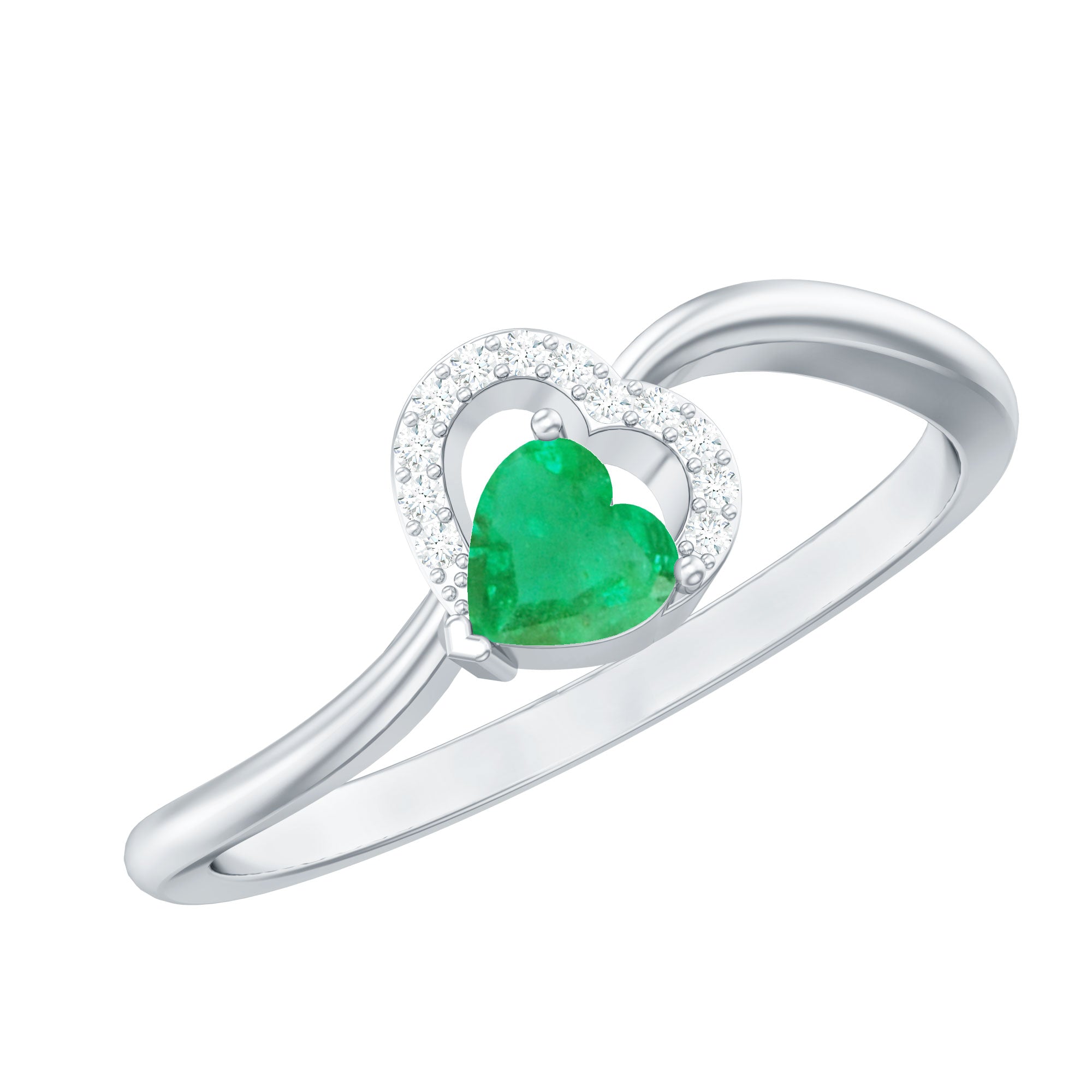 Certified Natural Emerald Heart Promise Ring with Diamond AAA - Rosec Jewels