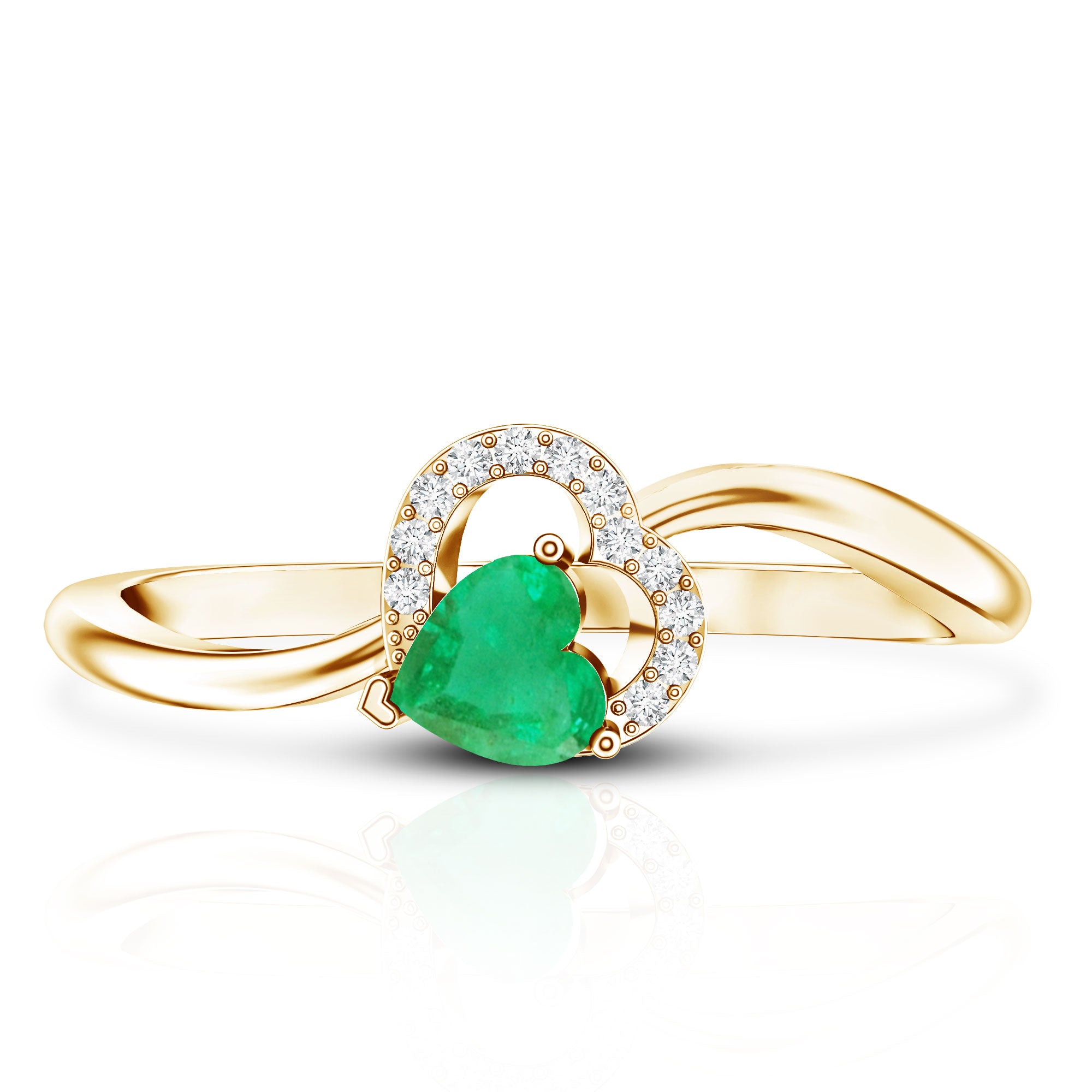 Certified Natural Emerald Heart Promise Ring with Diamond AAA - Rosec Jewels