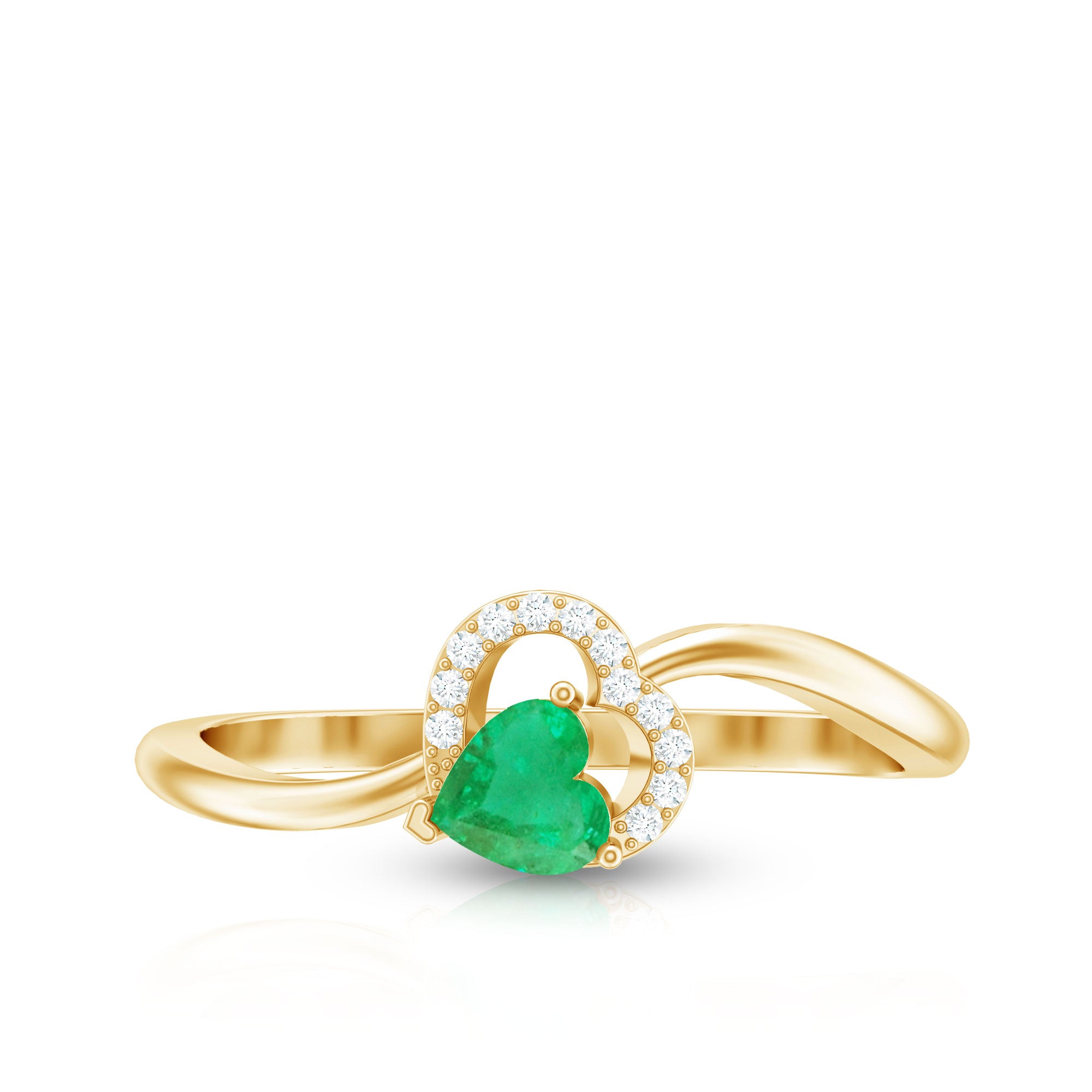 Certified Natural Emerald Heart Promise Ring with Diamond AAA - Rosec Jewels