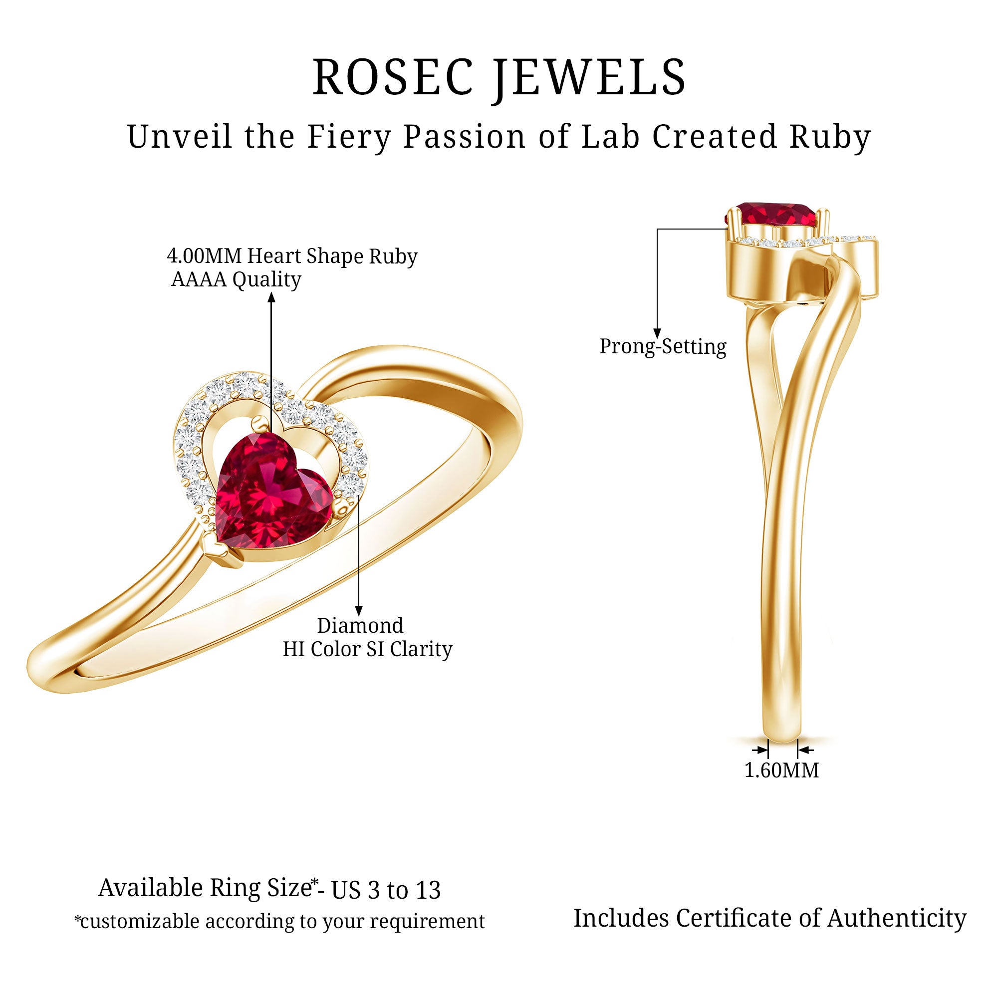 Rosec Jewels-Heart Shape Lab Grown Ruby and Diamond Twisted Promise Ring