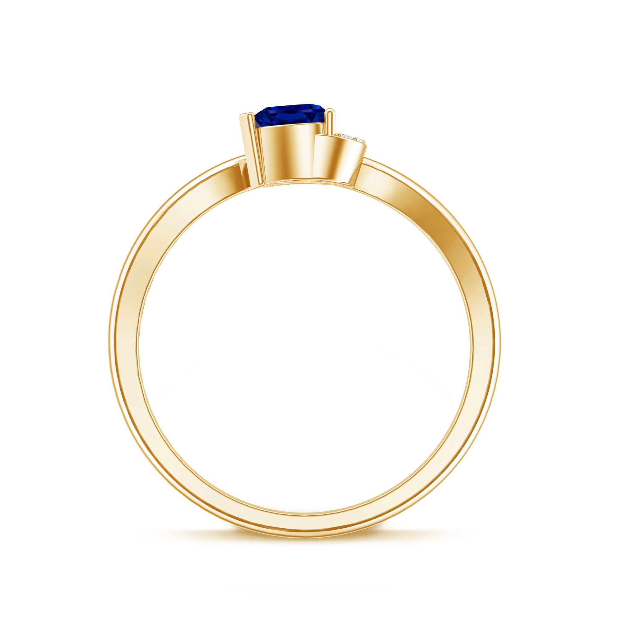 Certified Lab Grown Blue Sapphire Heart Promise Ring with Diamond AAAA - Rosec Jewels