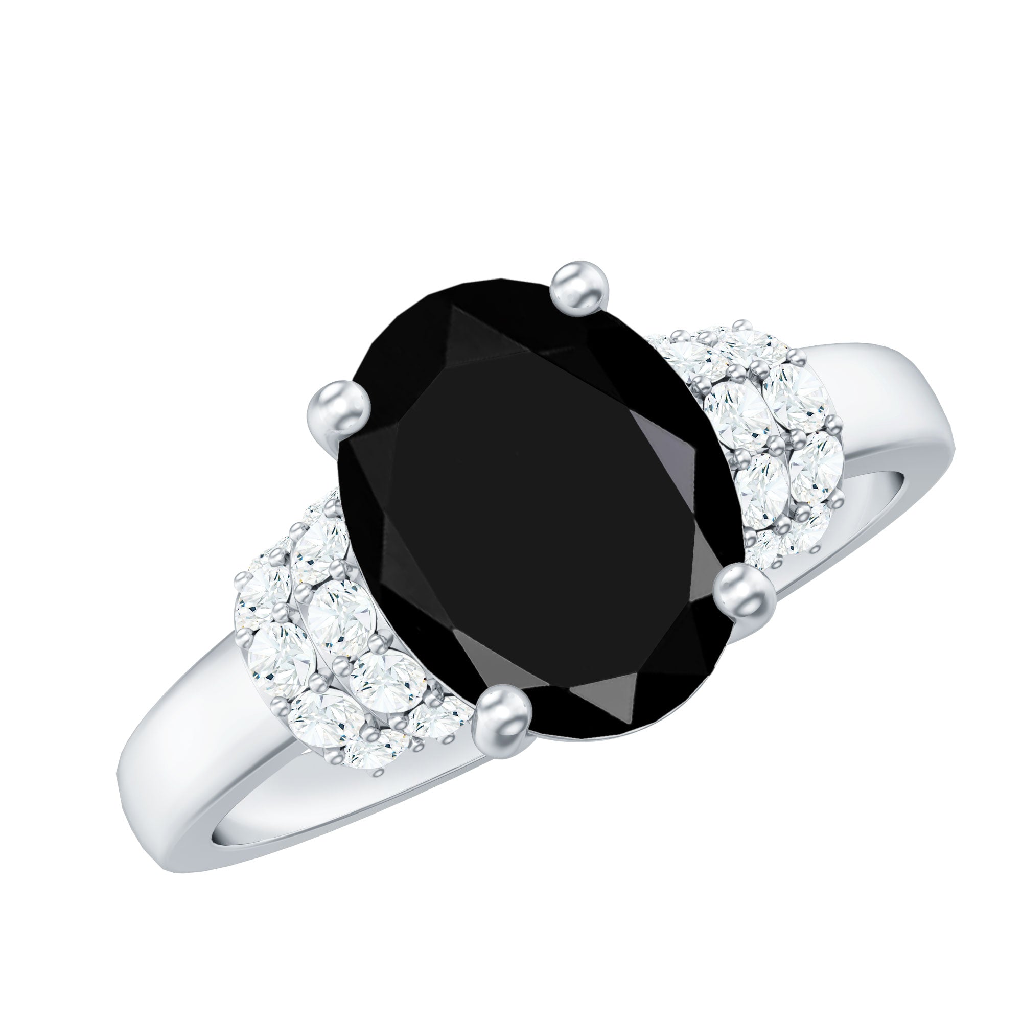 Created Black Diamond and Diamond Oval Engagement Ring