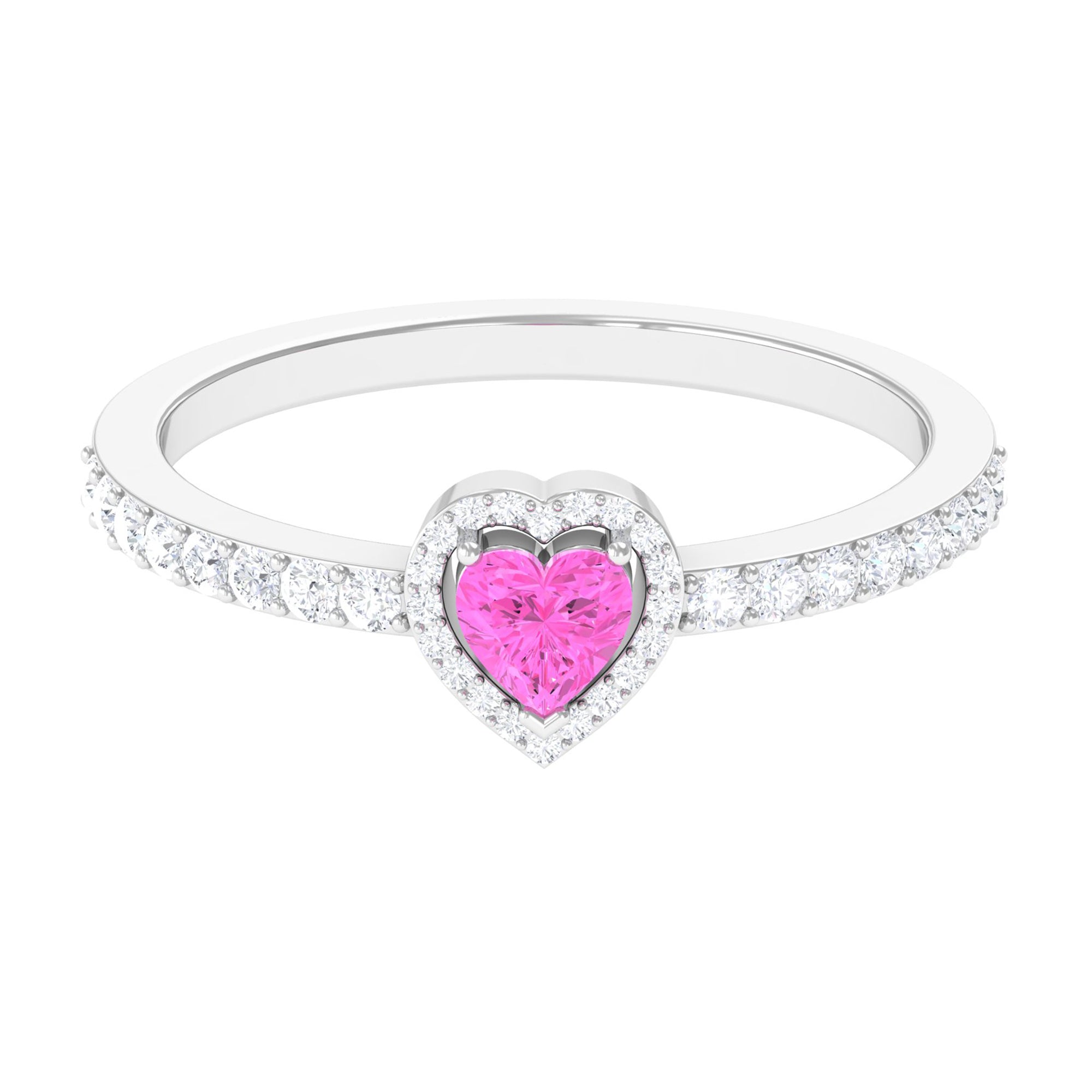 Heart Shape Pink Sapphire Engagement Ring with Diamond Halo