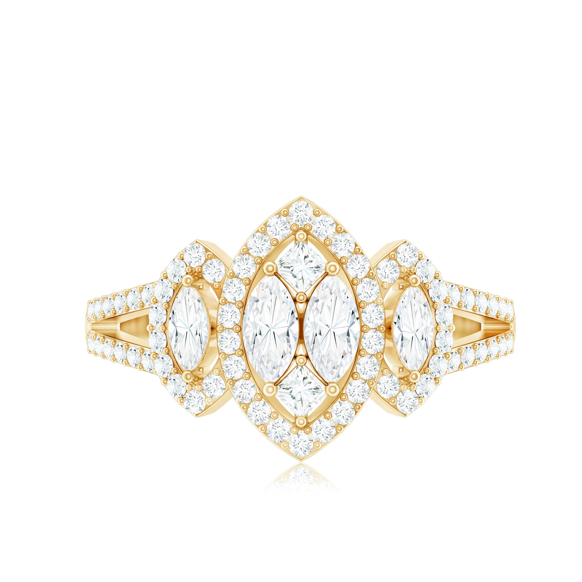 Certified Moissanite Unique Engagement Ring in Split Shank D-VS1 - Rosec Jewels