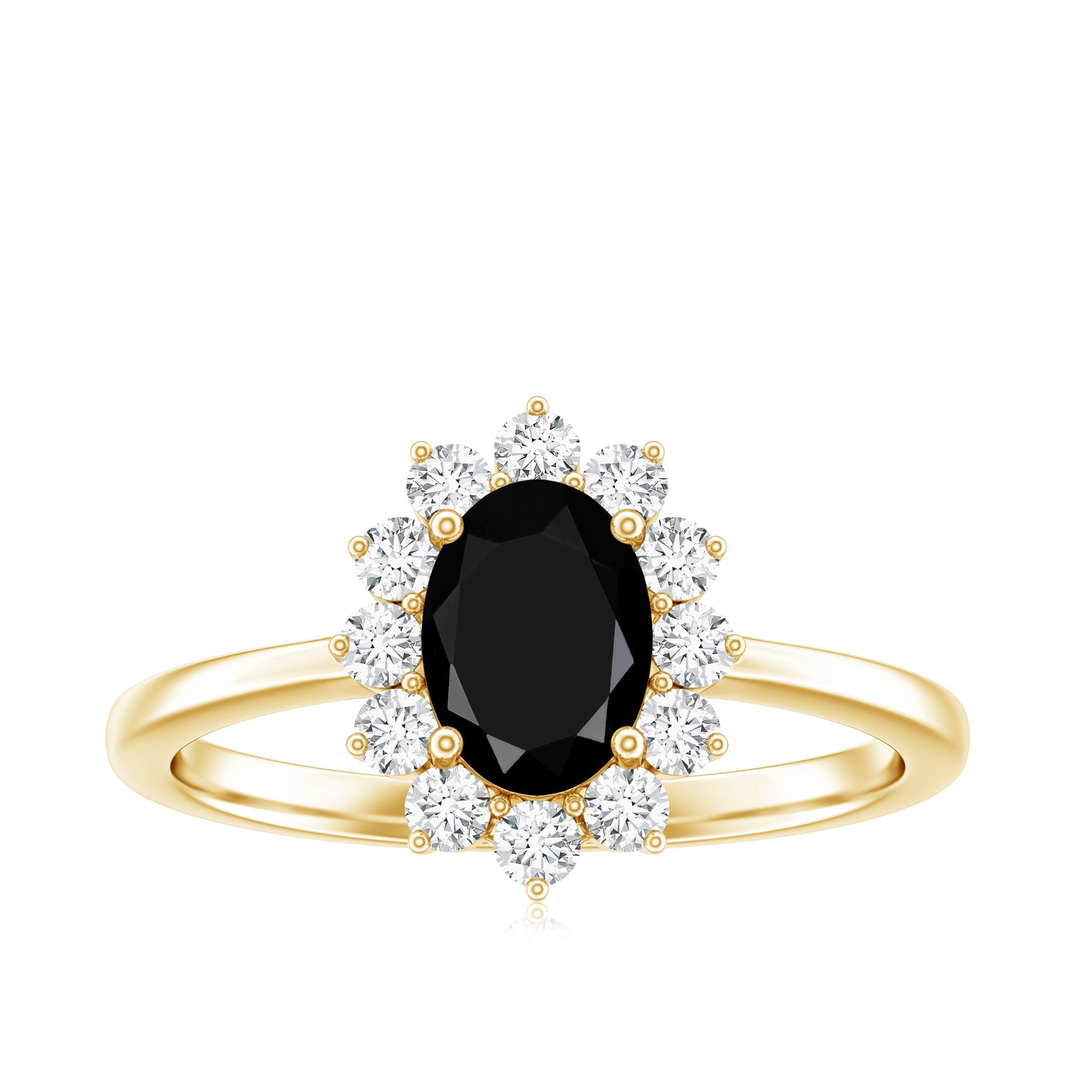 1.9 Carat Lab Grown Black Diamond Oval Engagement Ring with White Diamond Halo AAAA ( Synthetic ) - Rosec Jewels