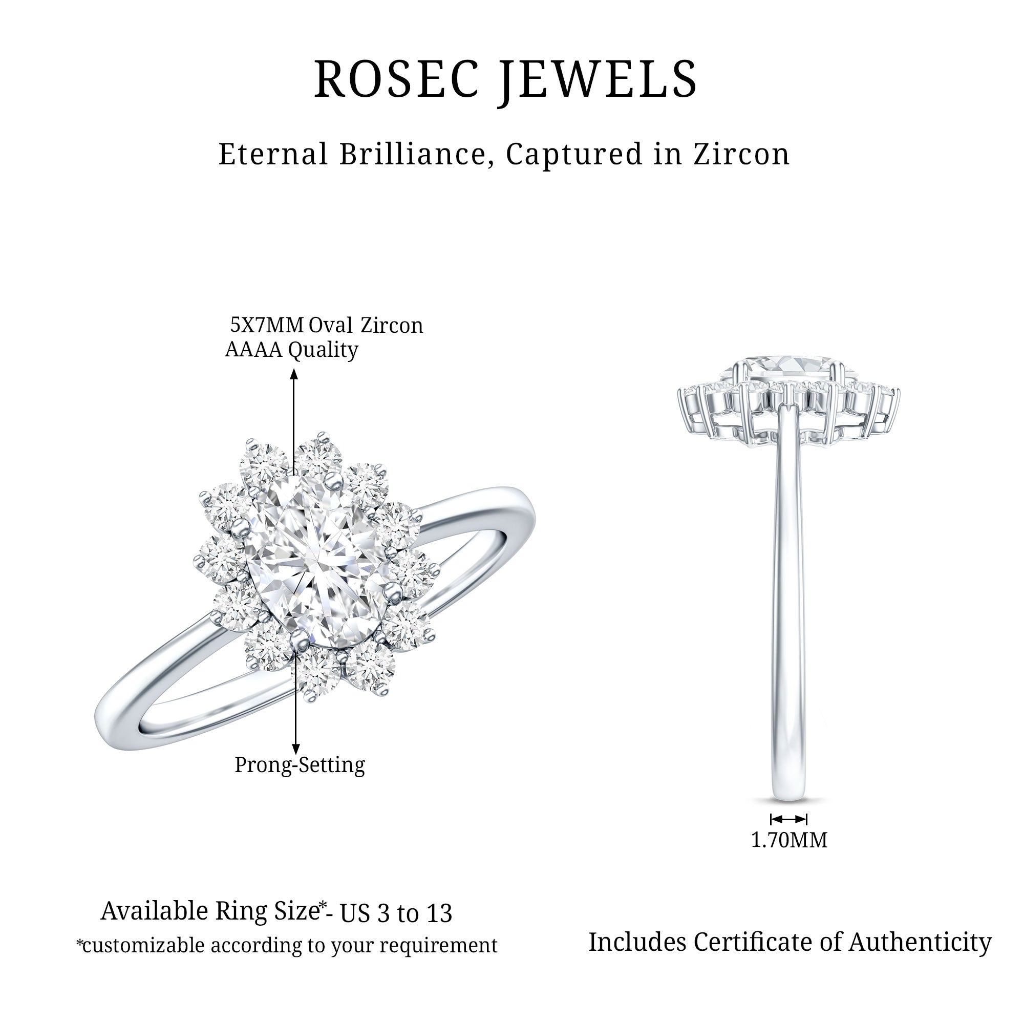 2 CT Princess Diana Inspired Oval Cut Zircon Halo Engagement Ring AAAA - Rosec Jewels