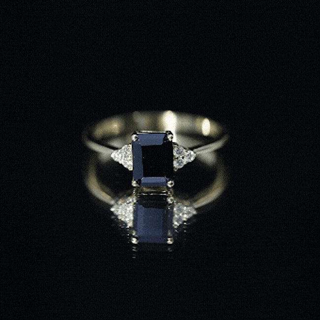 1.6 Carat Lab Grown Black Diamond Emerald Cut Engagement Ring with White Diamond AAAA ( Synthetic ) - Rosec Jewels