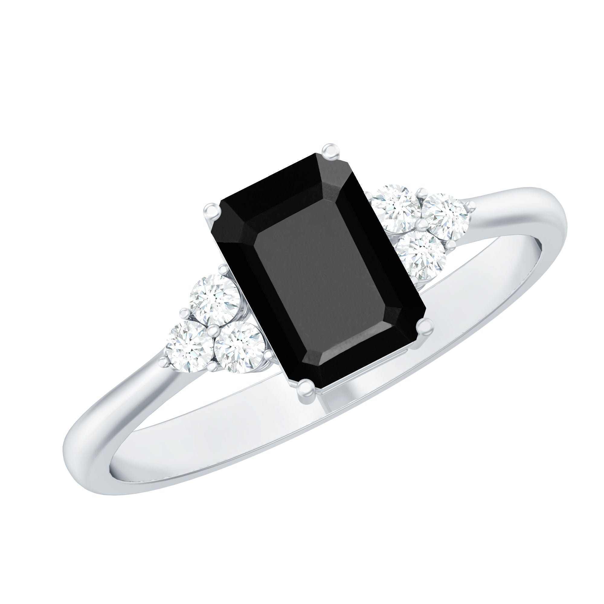 1.6 Carat Lab Grown Black Diamond Emerald Cut Engagement Ring with White Diamond AAAA ( Synthetic ) - Rosec Jewels