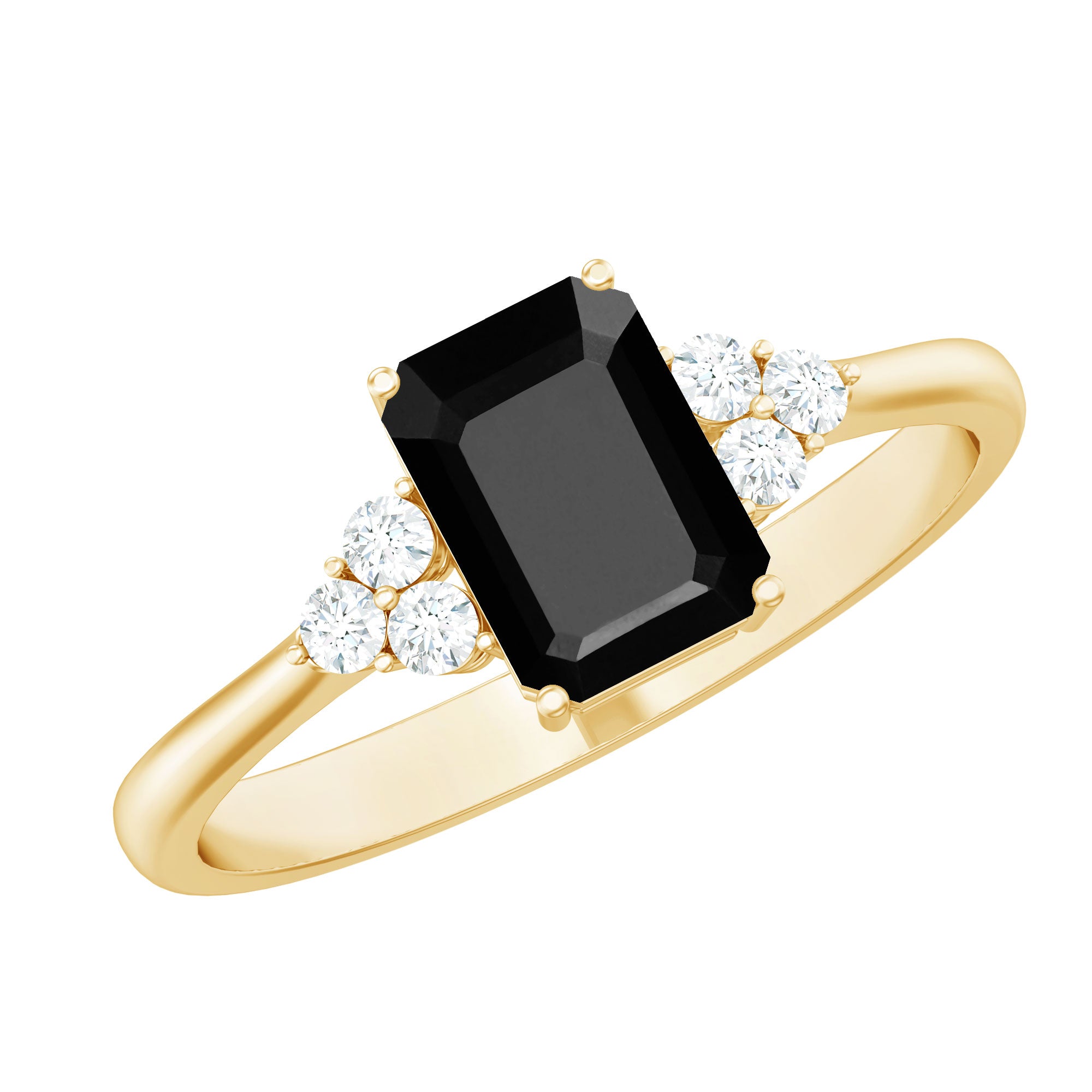 1.6 Carat Lab Grown Black Diamond Emerald Cut Engagement Ring with White Diamond AAAA ( Synthetic ) - Rosec Jewels