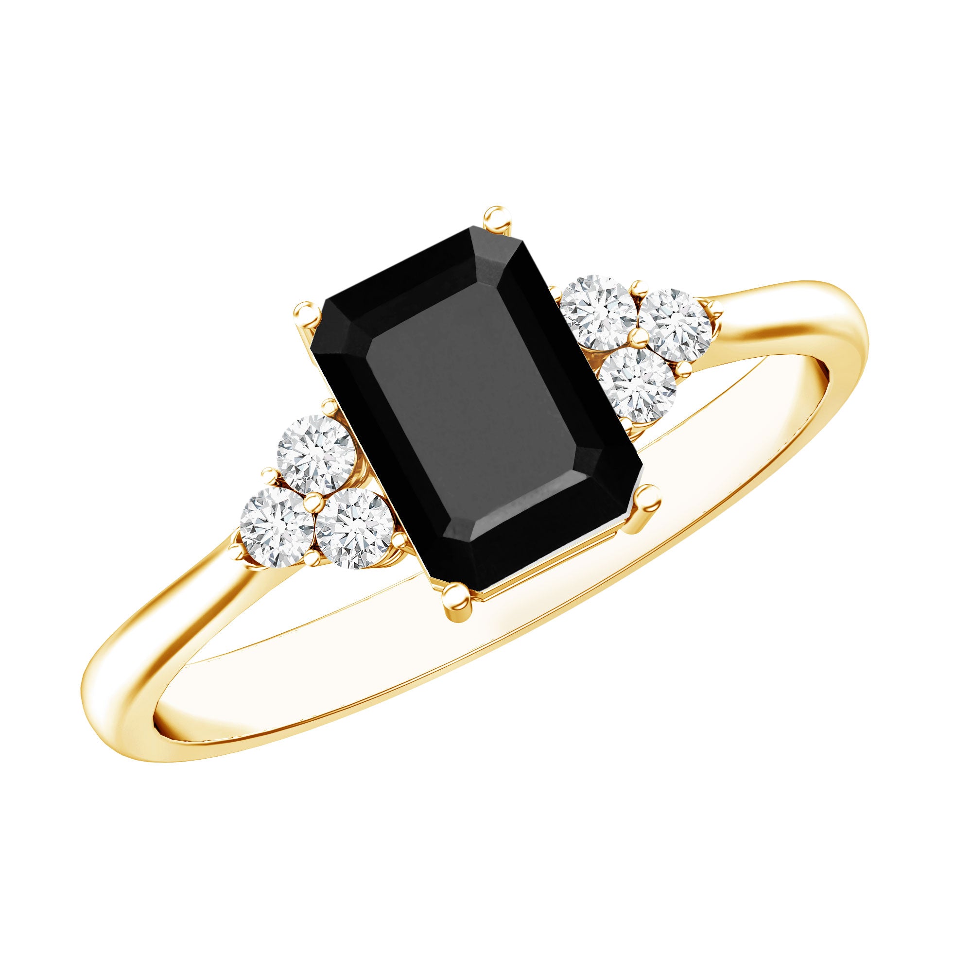 1.6 Carat Lab Grown Black Diamond Emerald Cut Engagement Ring with White Diamond AAAA ( Synthetic ) - Rosec Jewels