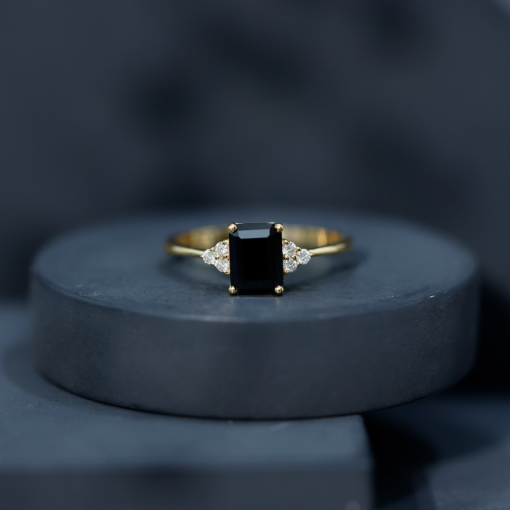 1.6 Carat Lab Grown Black Diamond Emerald Cut Engagement Ring with White Diamond AAAA ( Synthetic ) - Rosec Jewels