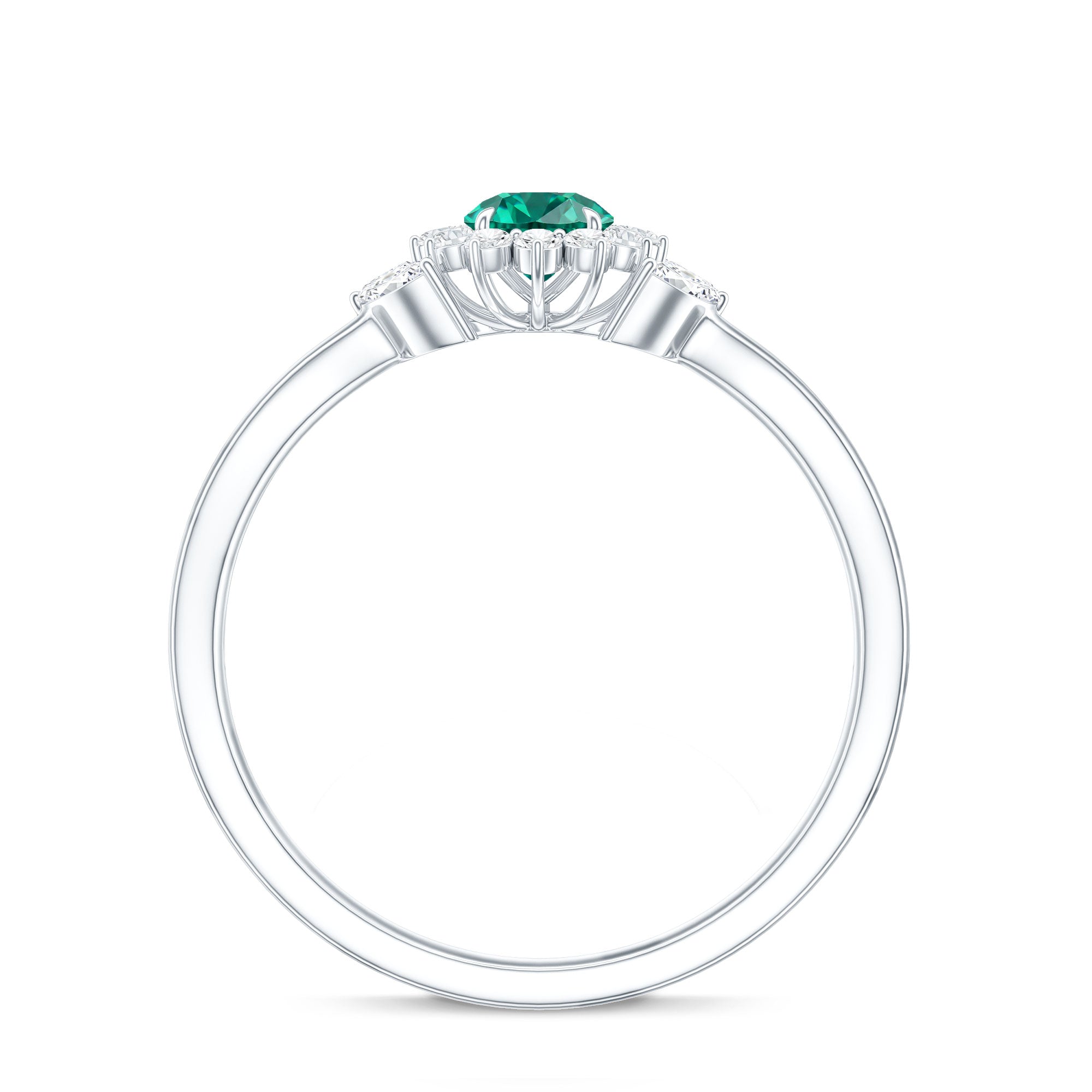 Certified Lab Grown Emerald Diamond Flower Engagement Ring with Split Shank AAAA - Rosec Jewels