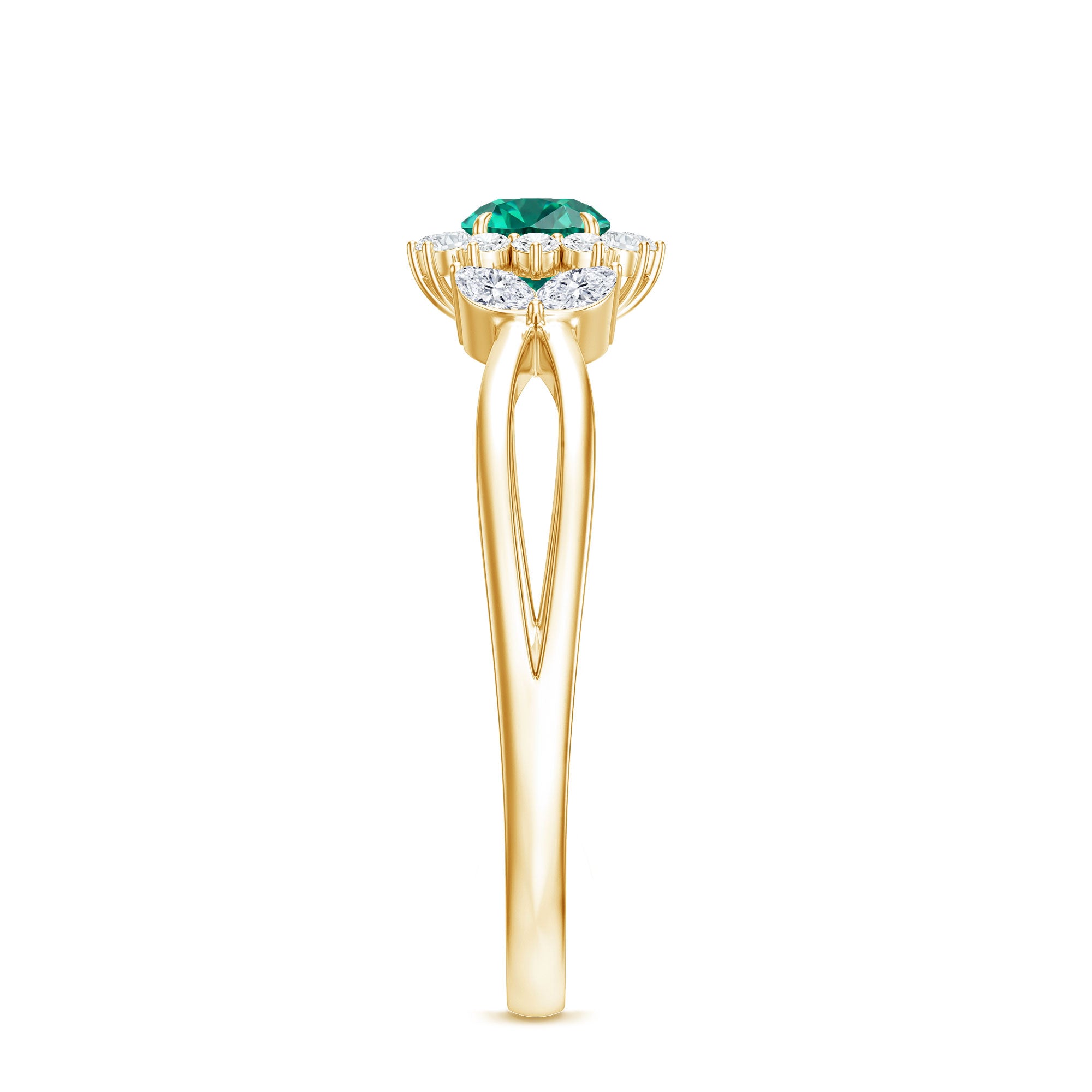 Certified Lab Grown Emerald Diamond Flower Engagement Ring with Split Shank AAAA - Rosec Jewels