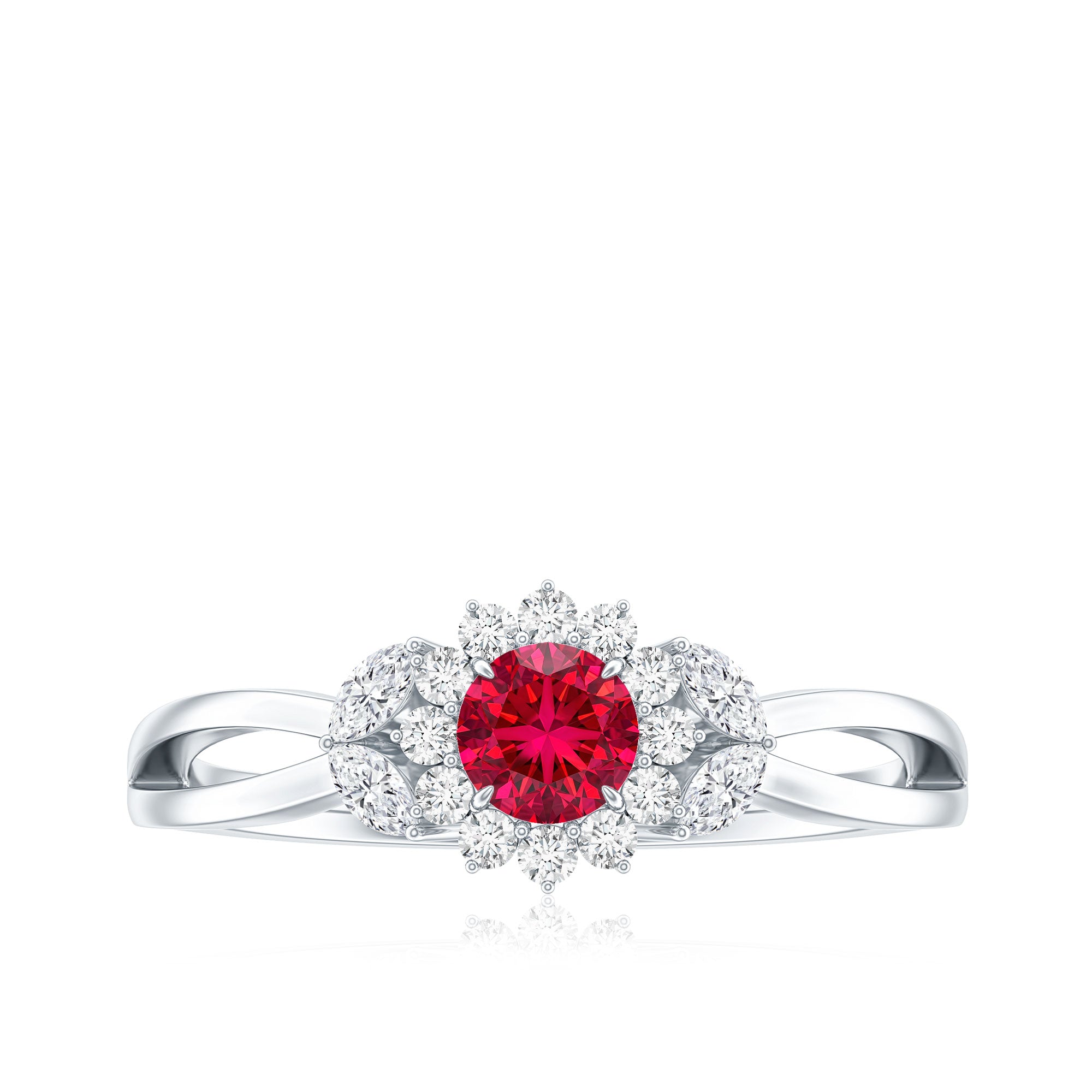 Certified Lab Grown Ruby Diamond Flower Engagement Ring for Women AAAA - Rosec Jewels