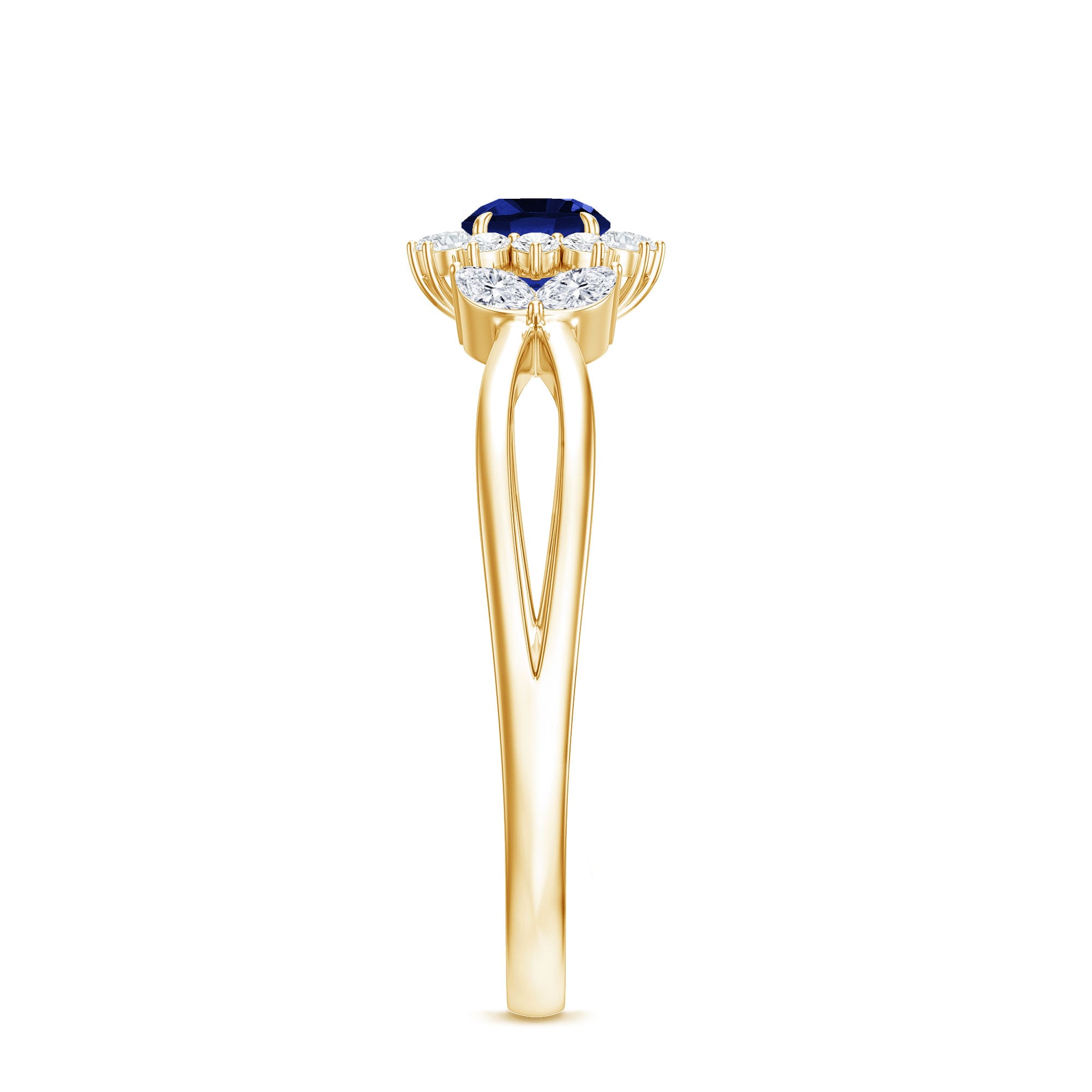 Nature Inspired 0.6 Carat Lab Grown Blue Sapphire Engagement Ring with Diamond AAAA - Rosec Jewels