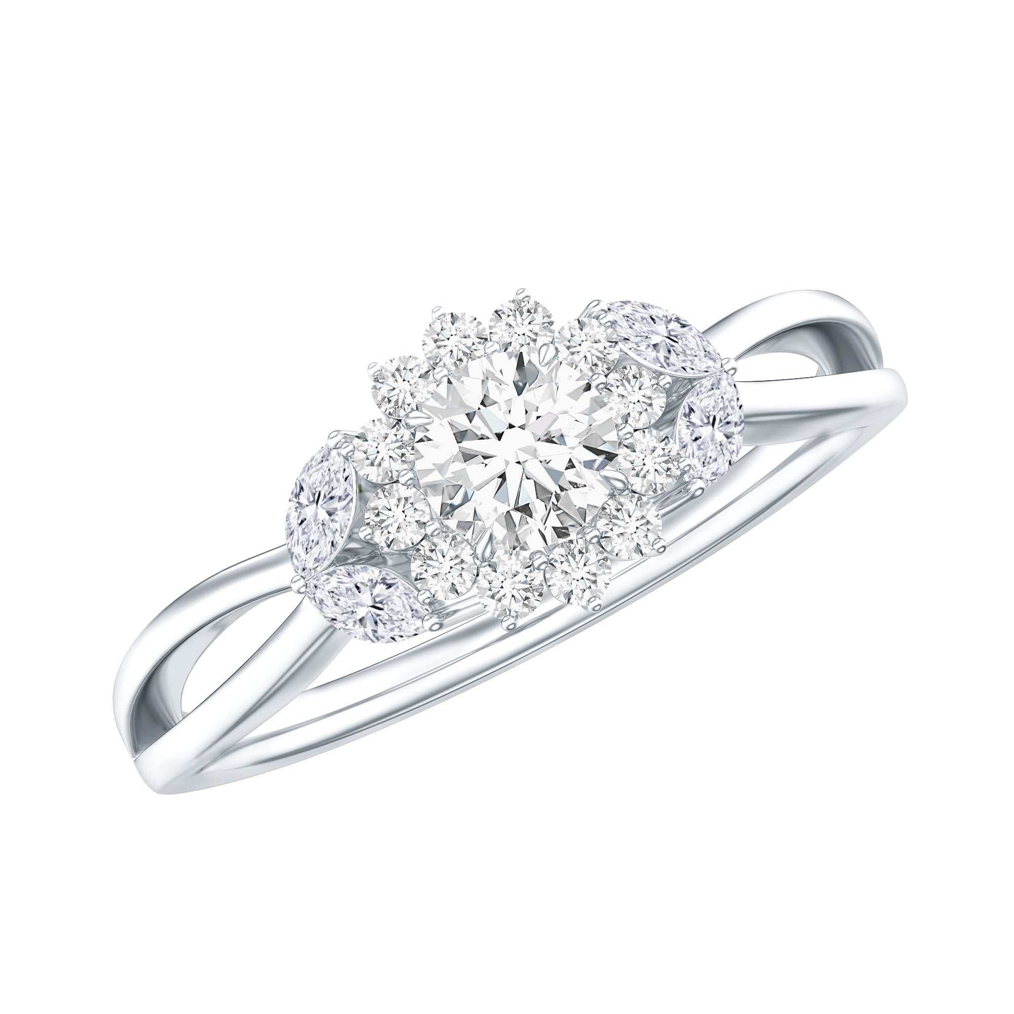 Split Shank Simulated Diamond Flower Engagement Ring AAAA - Rosec Jewels