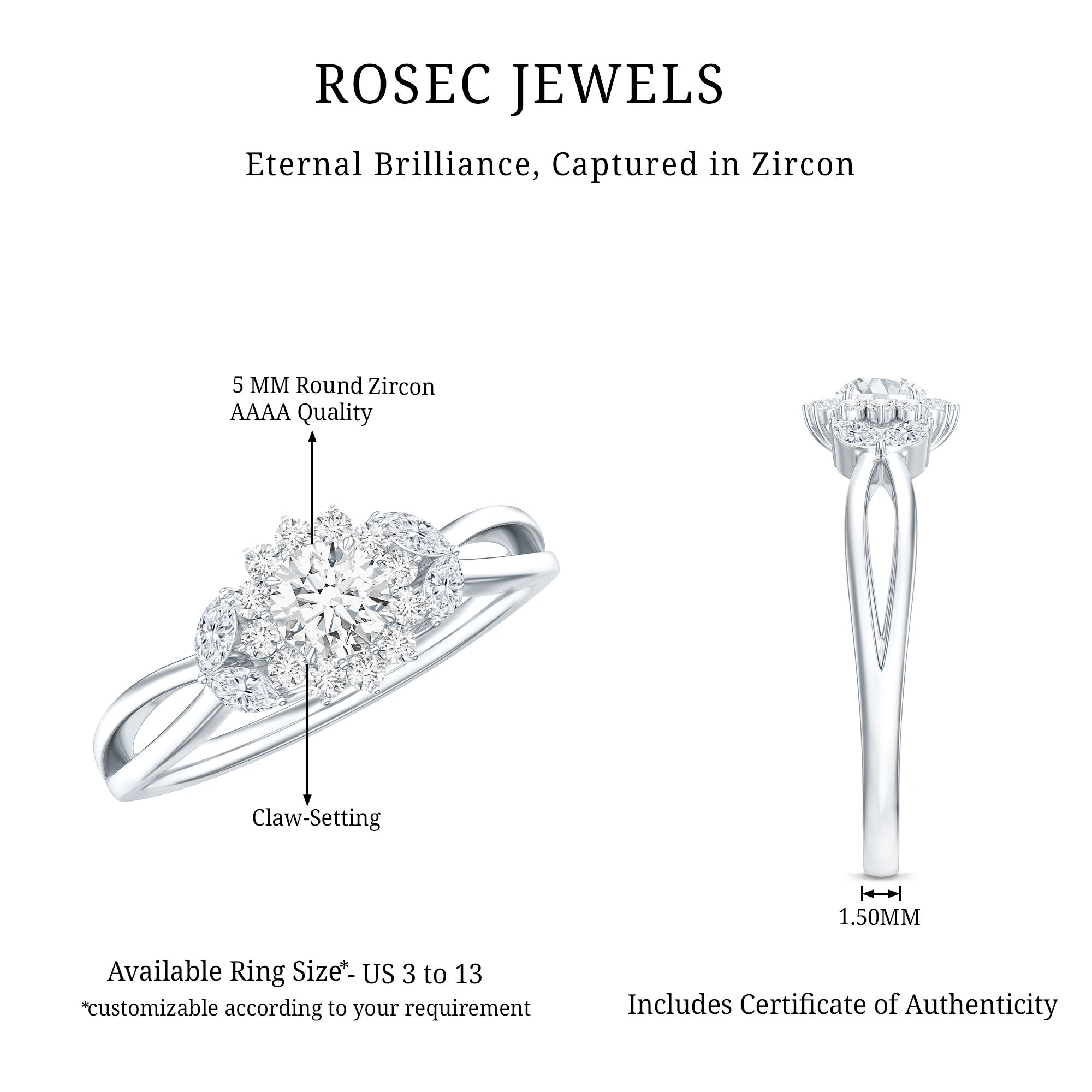 Split Shank Simulated Diamond Flower Engagement Ring AAAA - Rosec Jewels