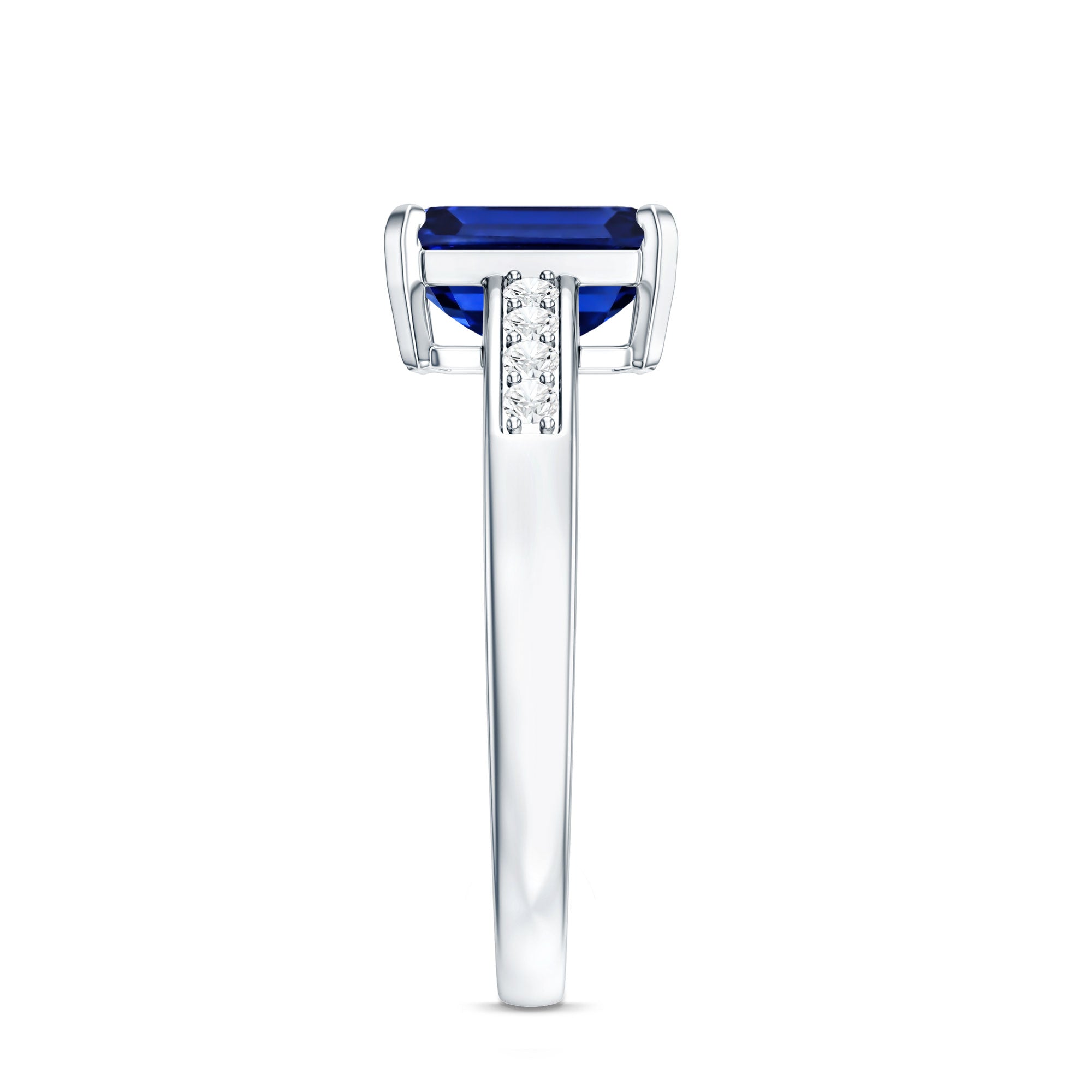 Certified 1.75 Carat Emerald Cut Lab Grown Blue Sapphire Engagement Ring with Diamond AAAA - Rosec Jewels