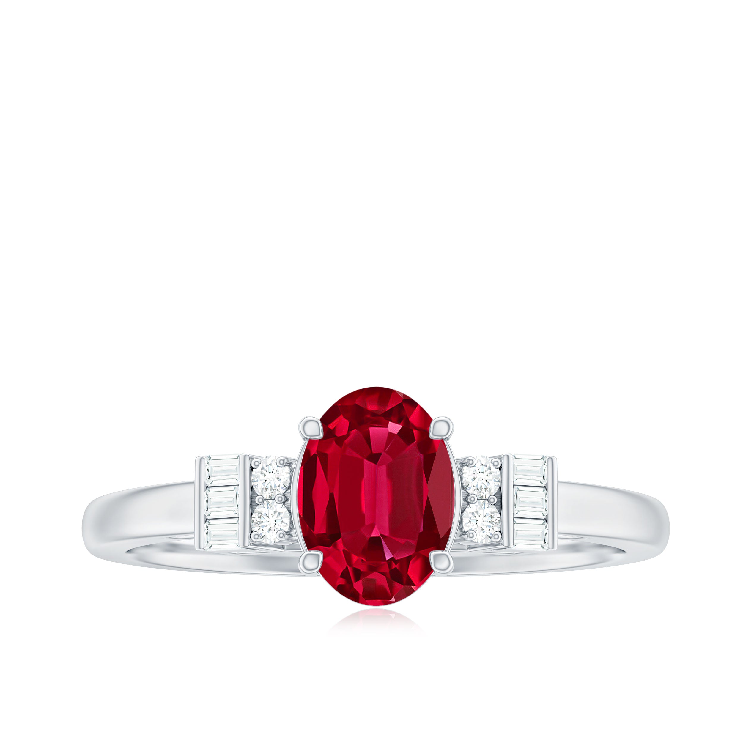 Classic Lab Grown Ruby Engagement Ring with Diamond Stones AAAA - Rosec Jewels