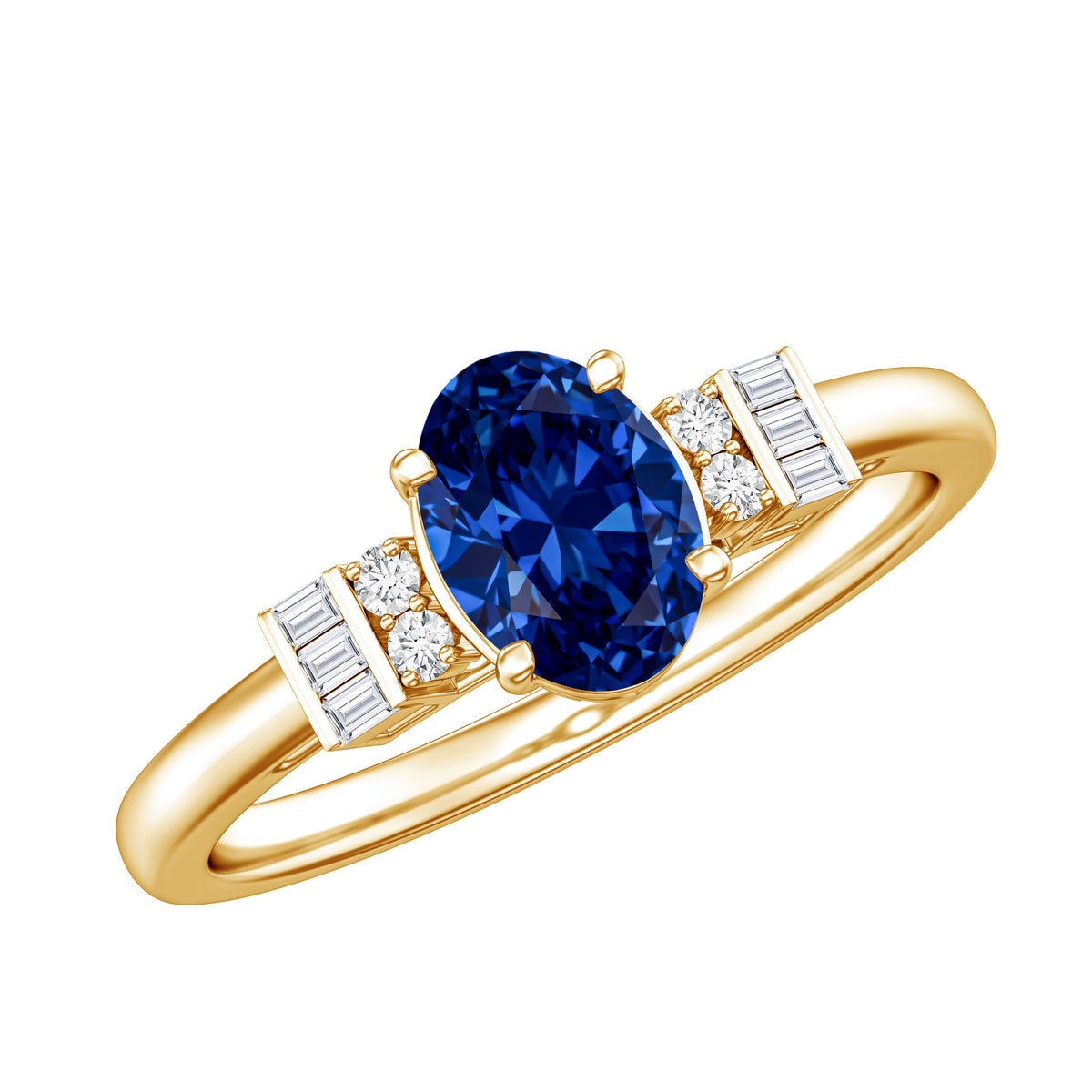 Certified 1 Carat Lab Grown Blue Sapphire Oval Engagement Ring with Diamond AAAA - Rosec Jewels