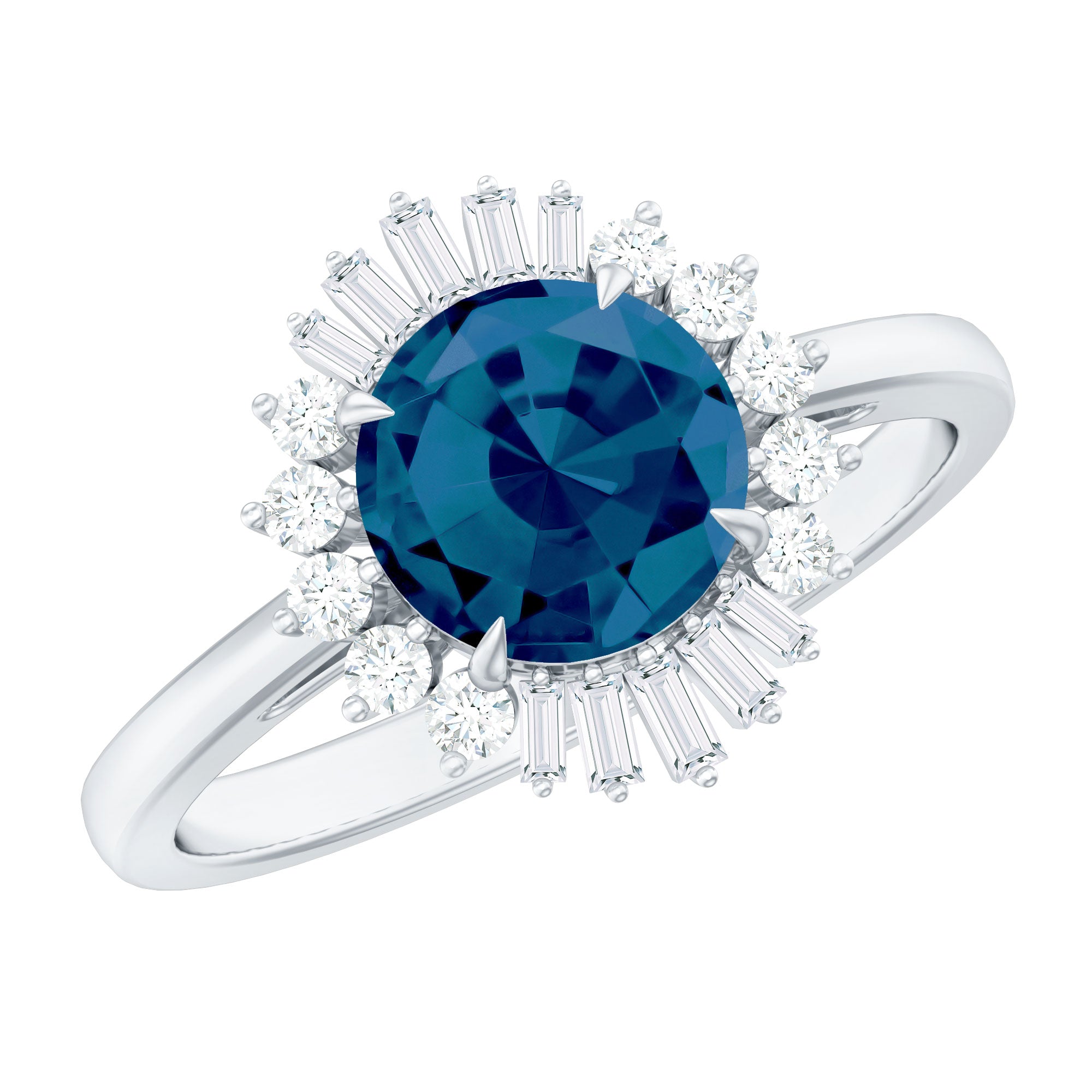 Round London Blue Topaz and Diamond Halo Engagement Ring