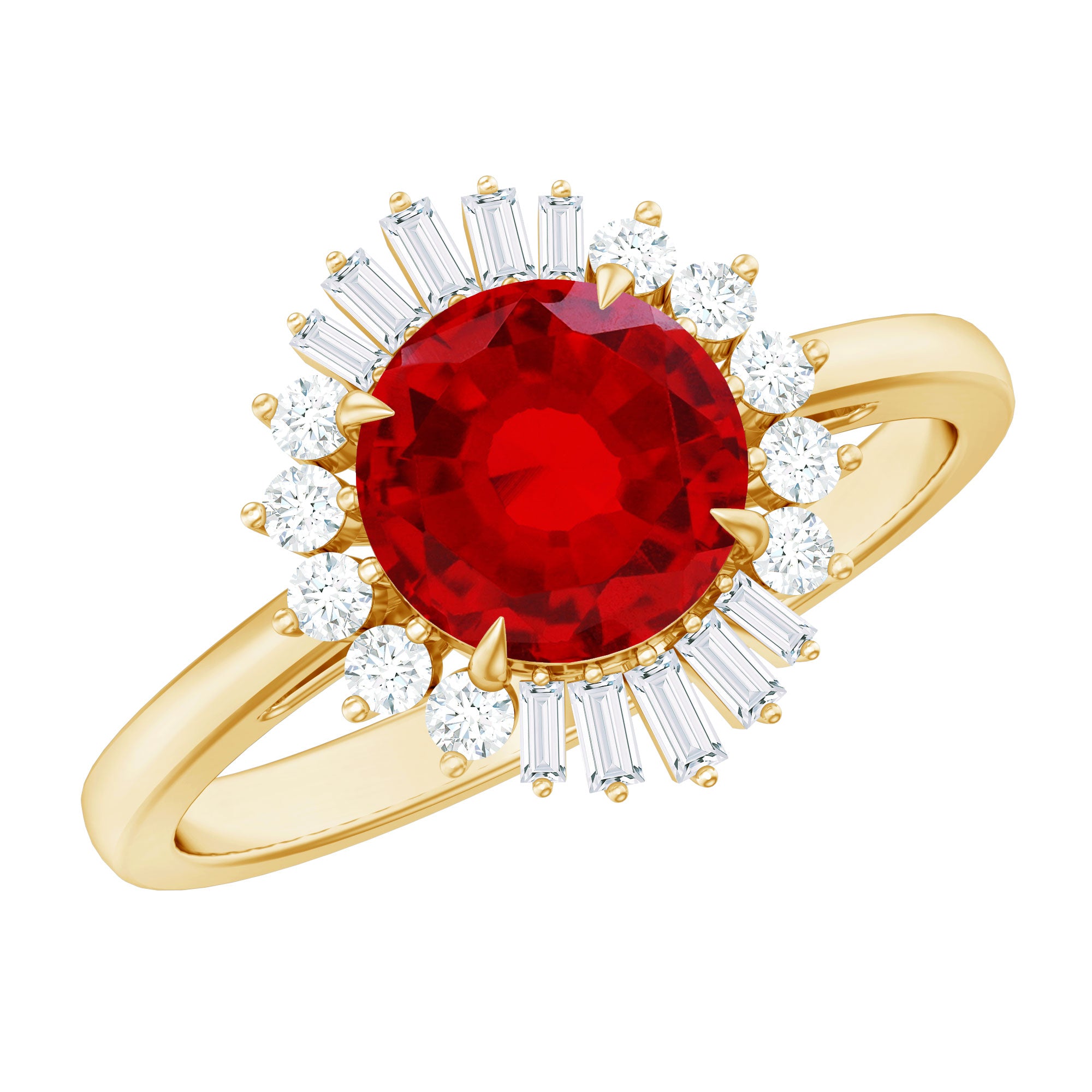 Round Lab Created Ruby and Diamond Halo Engagement Ring AAAA - Rosec Jewels