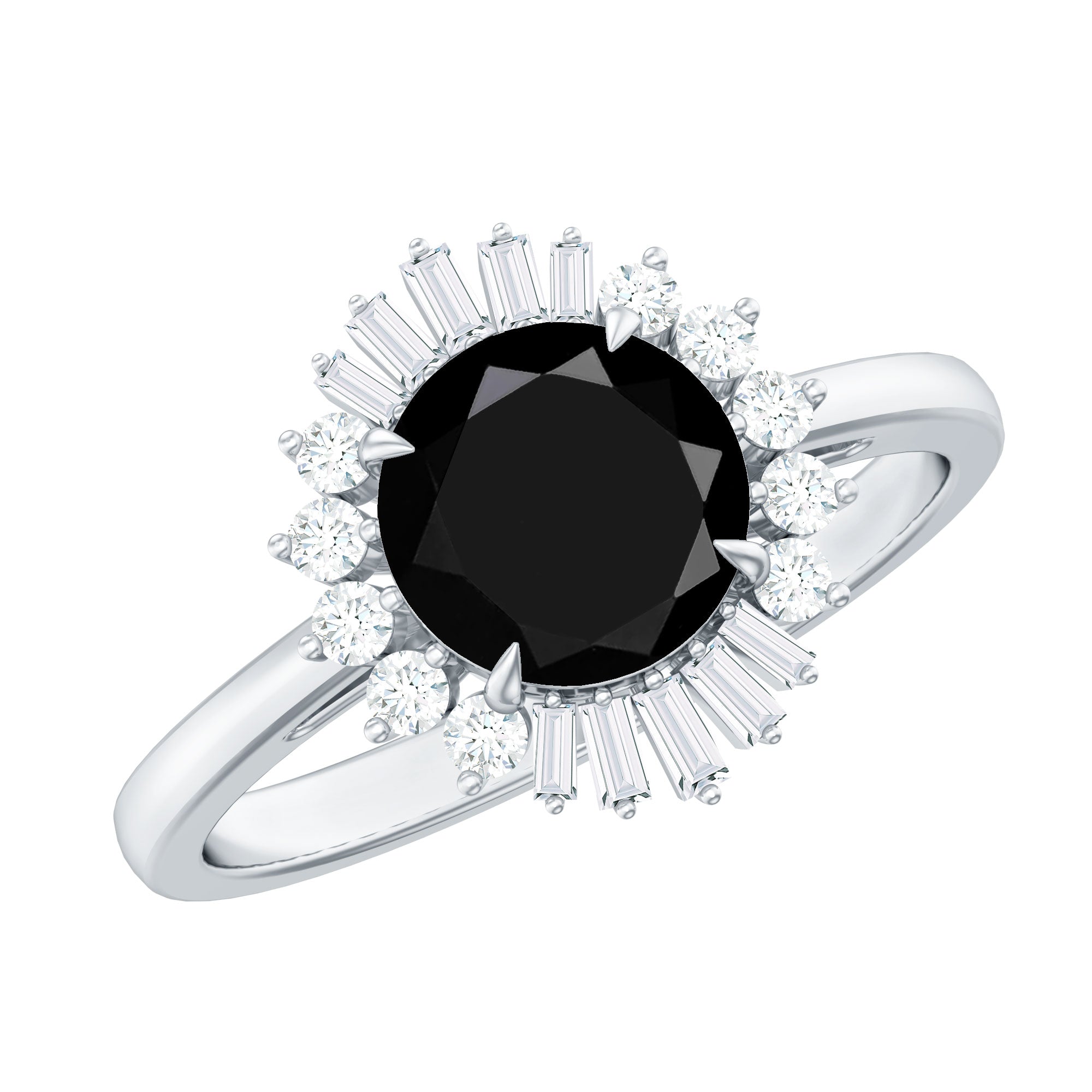 8mm Round Black Onyx Cocktail Ring with Diamond Halo