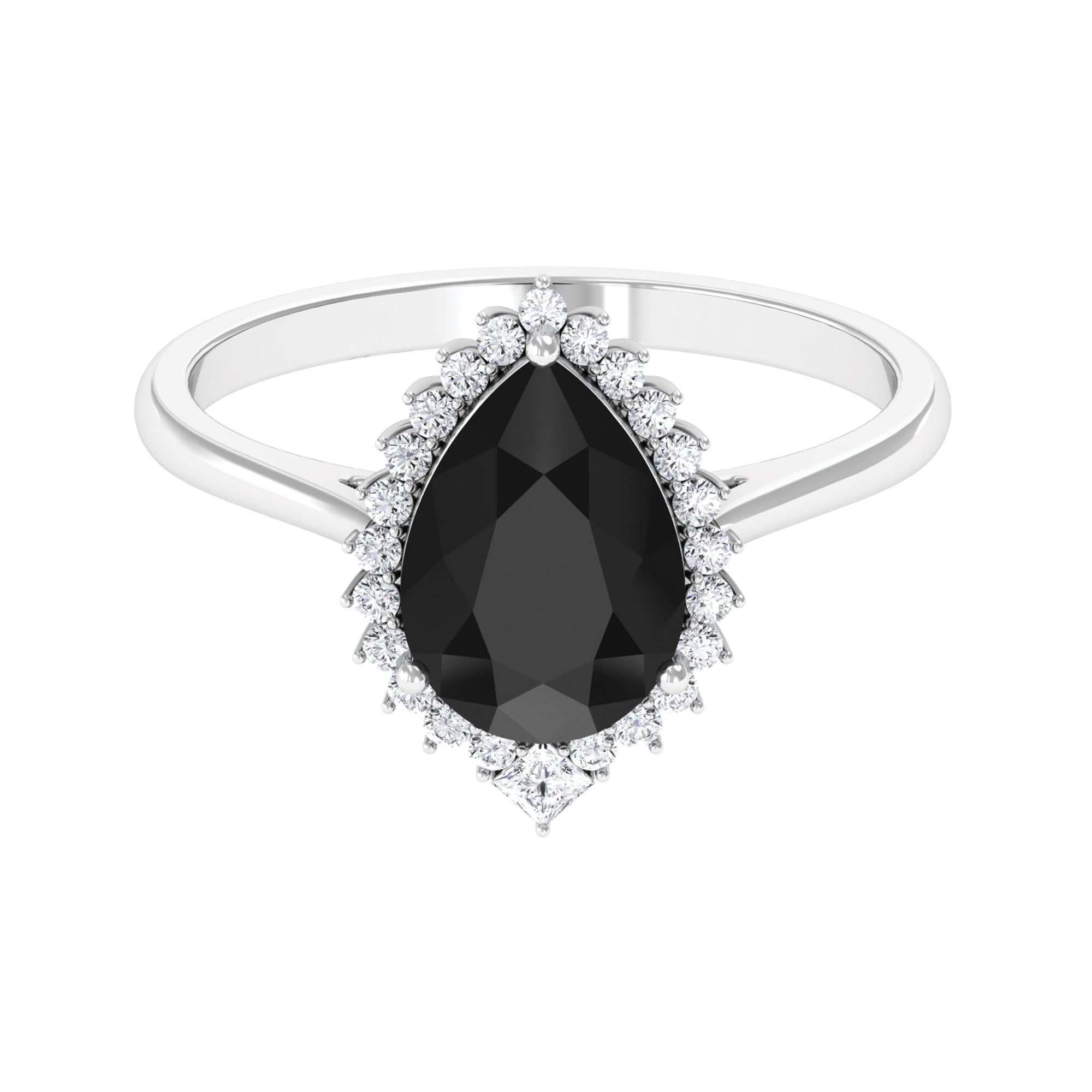 Certified 4.8 Carat Lab Grown Black Diamond Pear Shaped Engagement Ring with White Diamond Halo AAAA ( Synthetic ) - Rosec Jewels