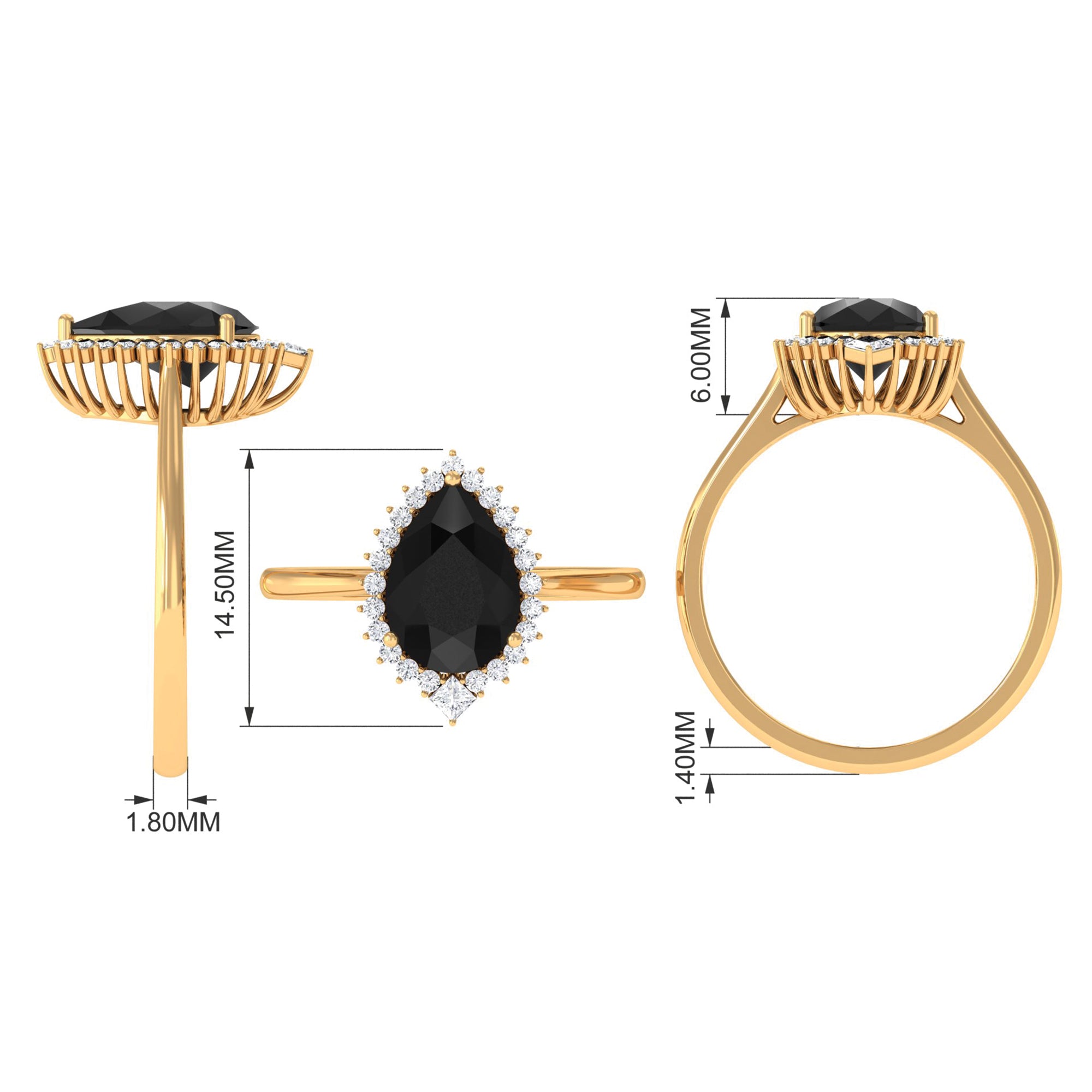 Certified 4.8 Carat Lab Grown Black Diamond Pear Shaped Engagement Ring with White Diamond Halo AAAA ( Synthetic ) - Rosec Jewels