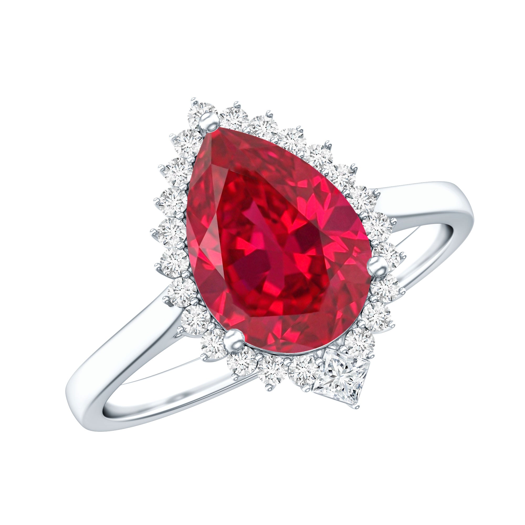 Lab Ruby Teardrop Engagement Ring with Diamond Halo AAAA - Rosec Jewels