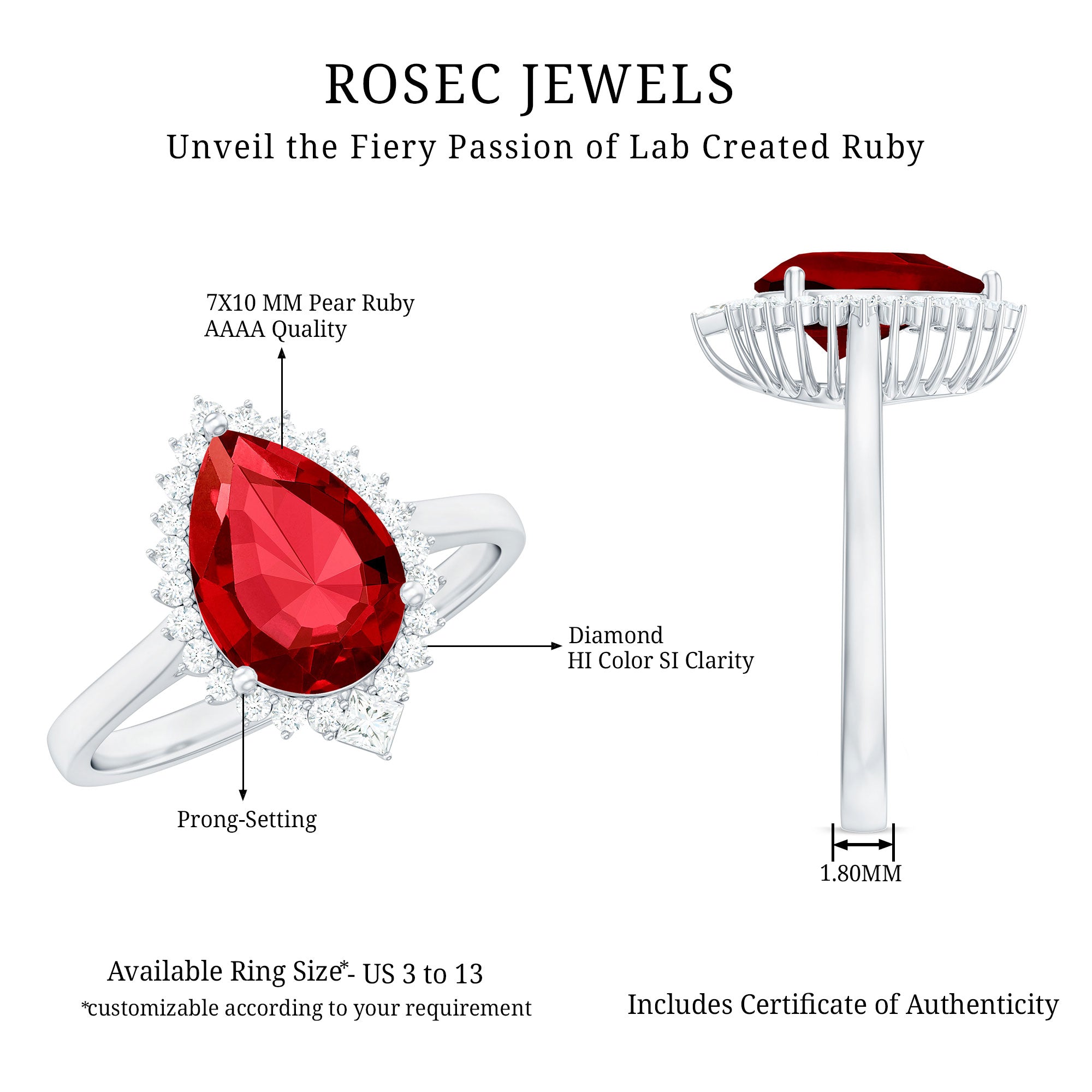 Rosec Jewels-Lab Ruby Teardrop Engagement Ring with Diamond Halo