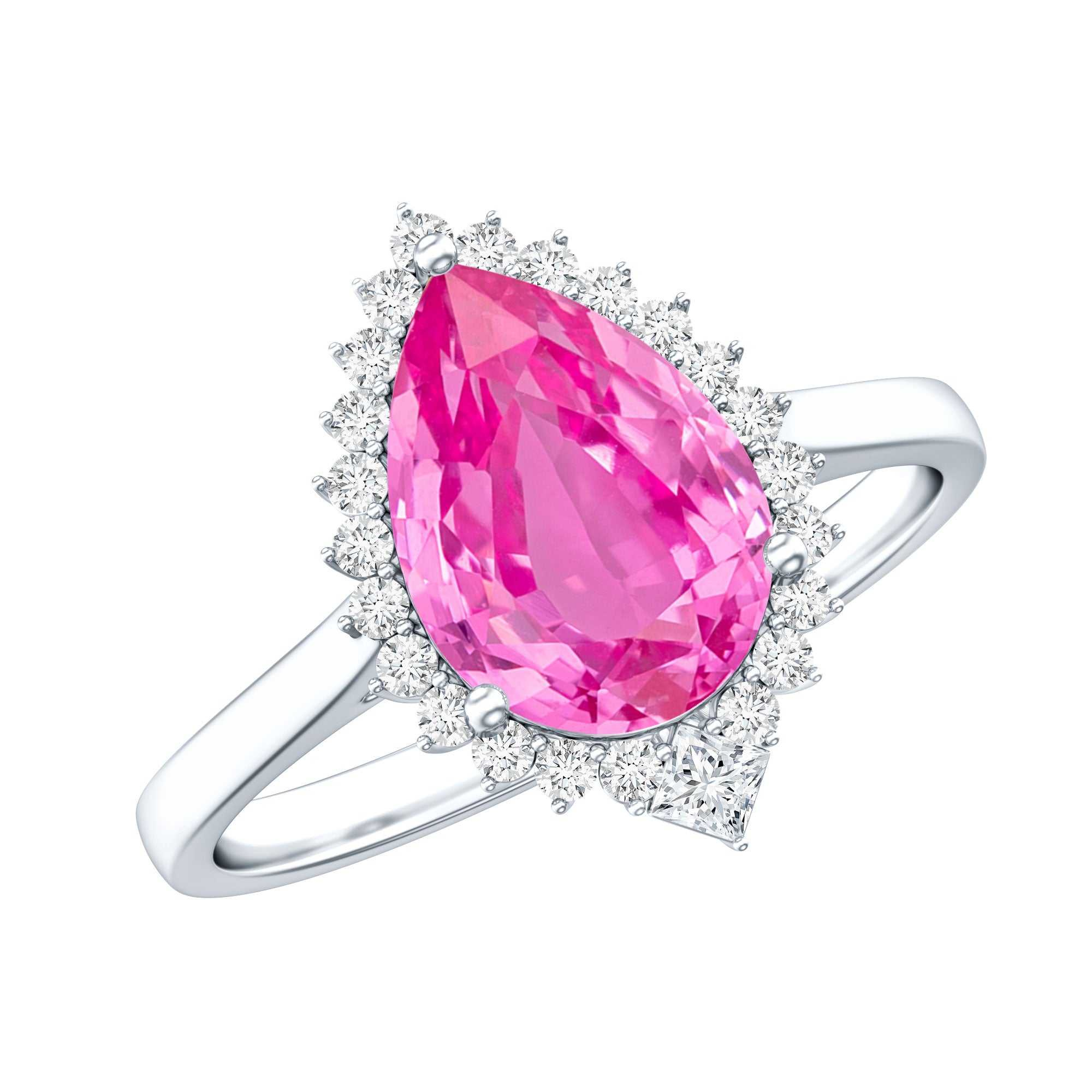 Pear Created Pink Sapphire Cocktail Halo Ring with Diamond AAAA - Rosec Jewels