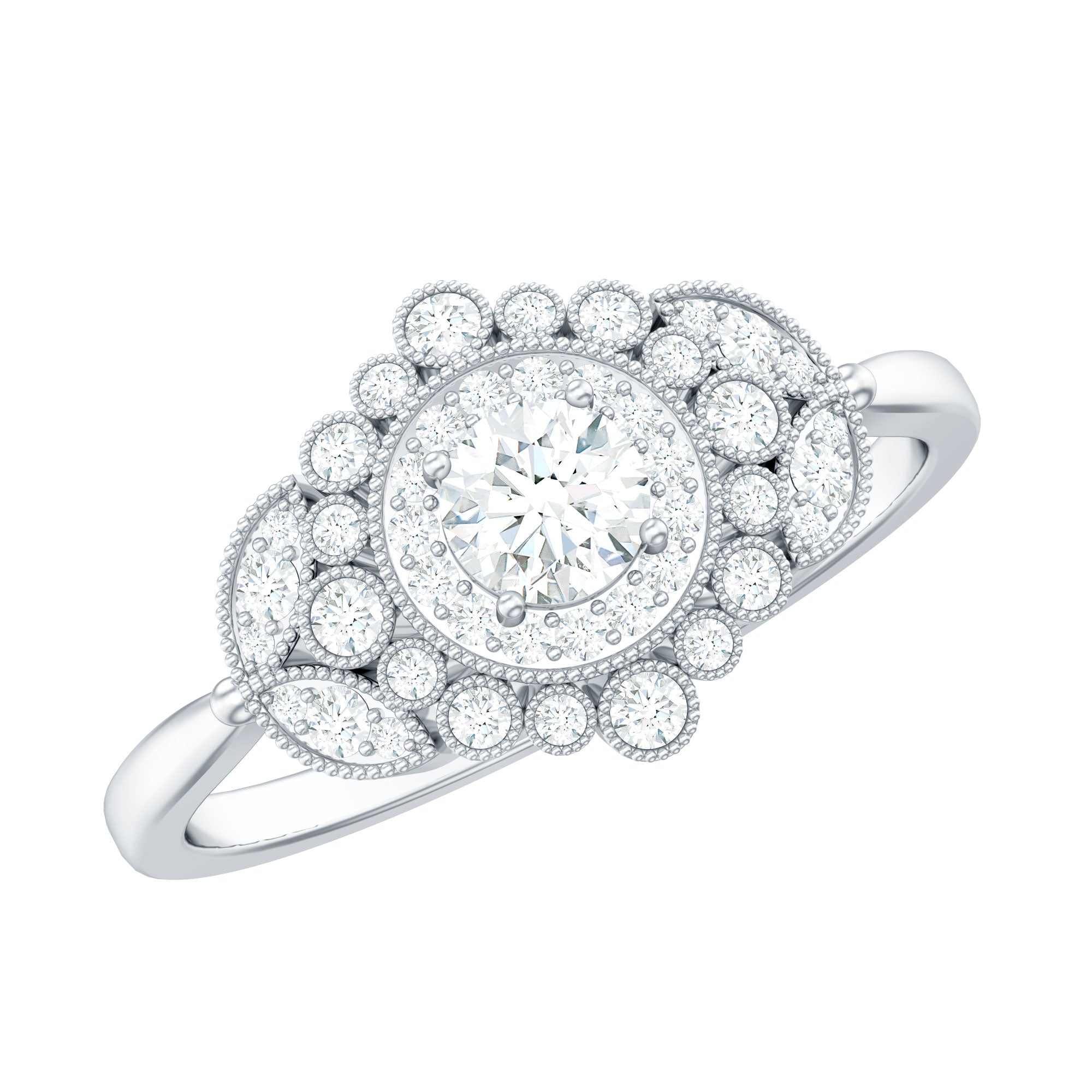 3/4 CT Vintage Style Zircon Engagement Ring with Milgrain Gold